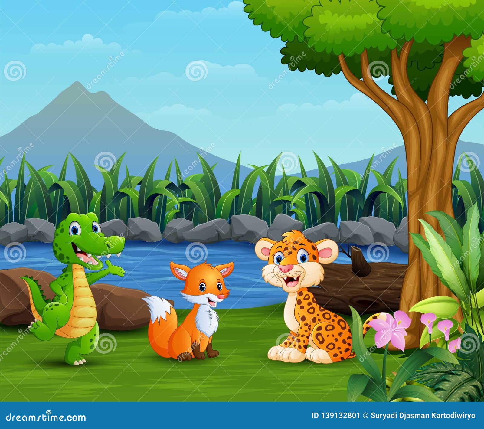 Wild Animals Playing on the Beautiful Landscape Stock Vector - Illustration of landscape, background: 139132801 Wild Animals Playing on the Beautiful Landscape Stock Vector - Illustration of landscape, background: 139132801