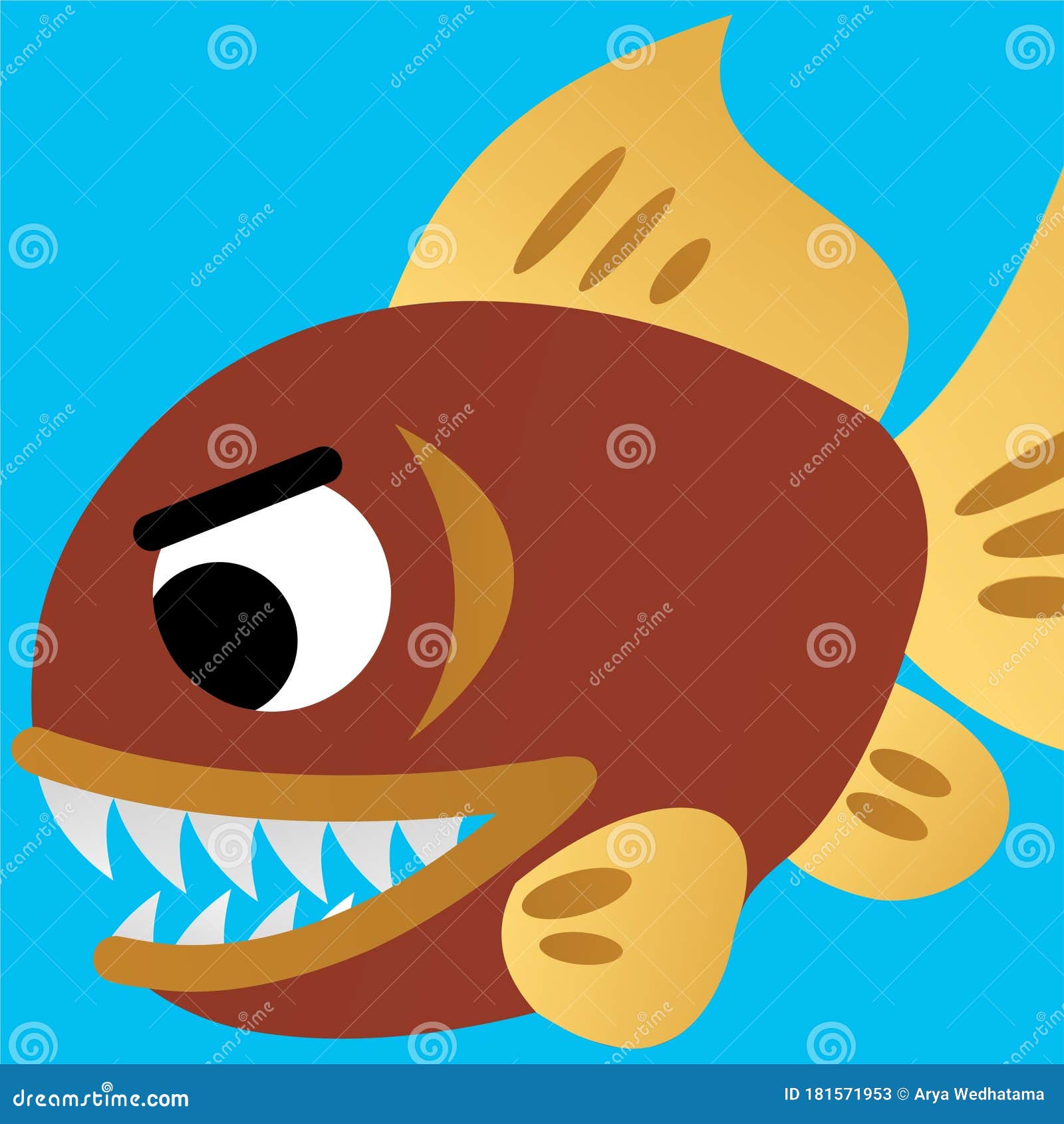 Illustration of Wild Fish Showed Sharp Teeth Cartoon, Cute Funny Character,  Flat Design Stock Illustration - Illustration of nature, shadow: 181571953