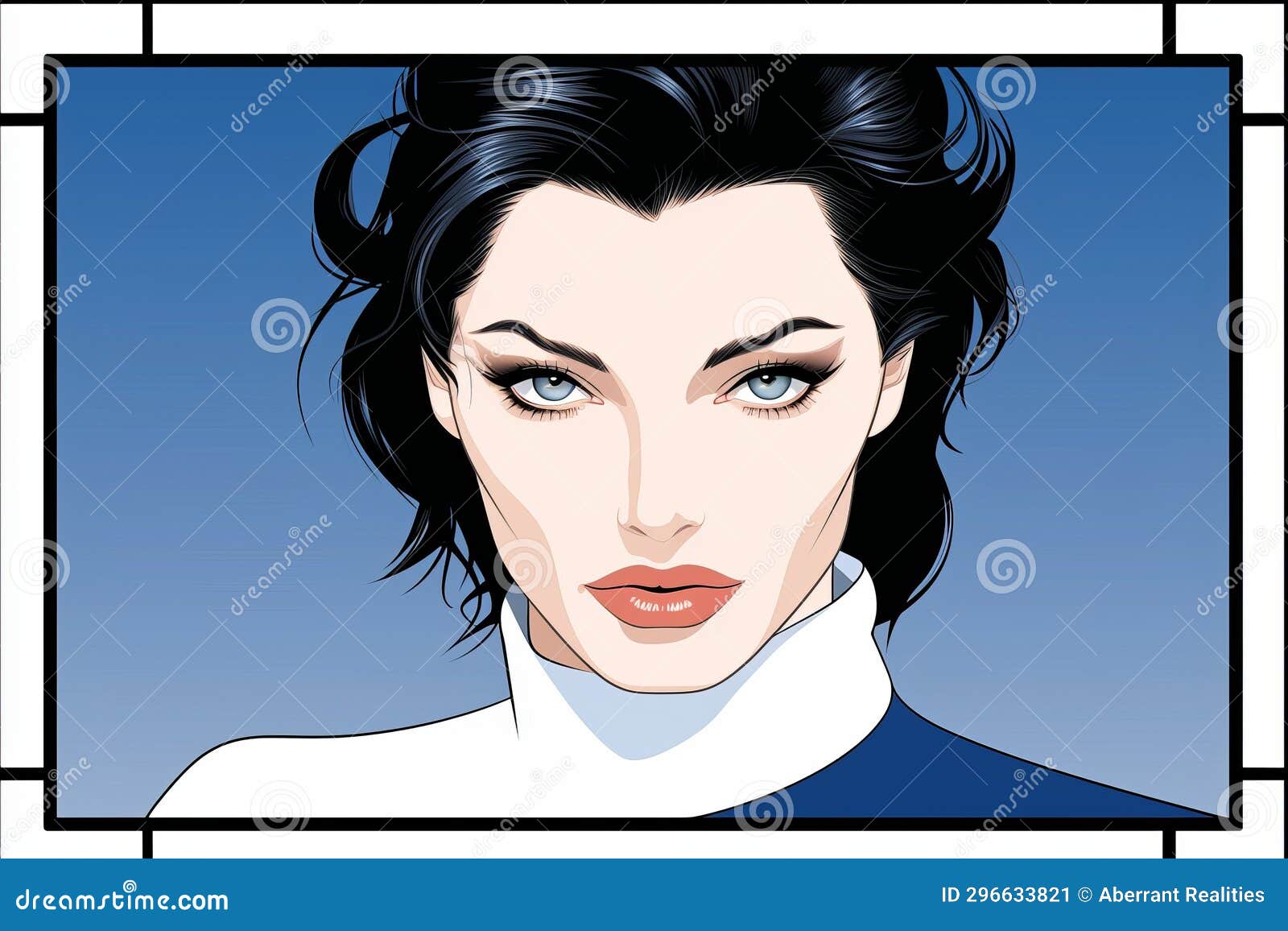 An Illustration Of A Woman With Black Hair And Blue Eyes Stock Illustration Illustration Of