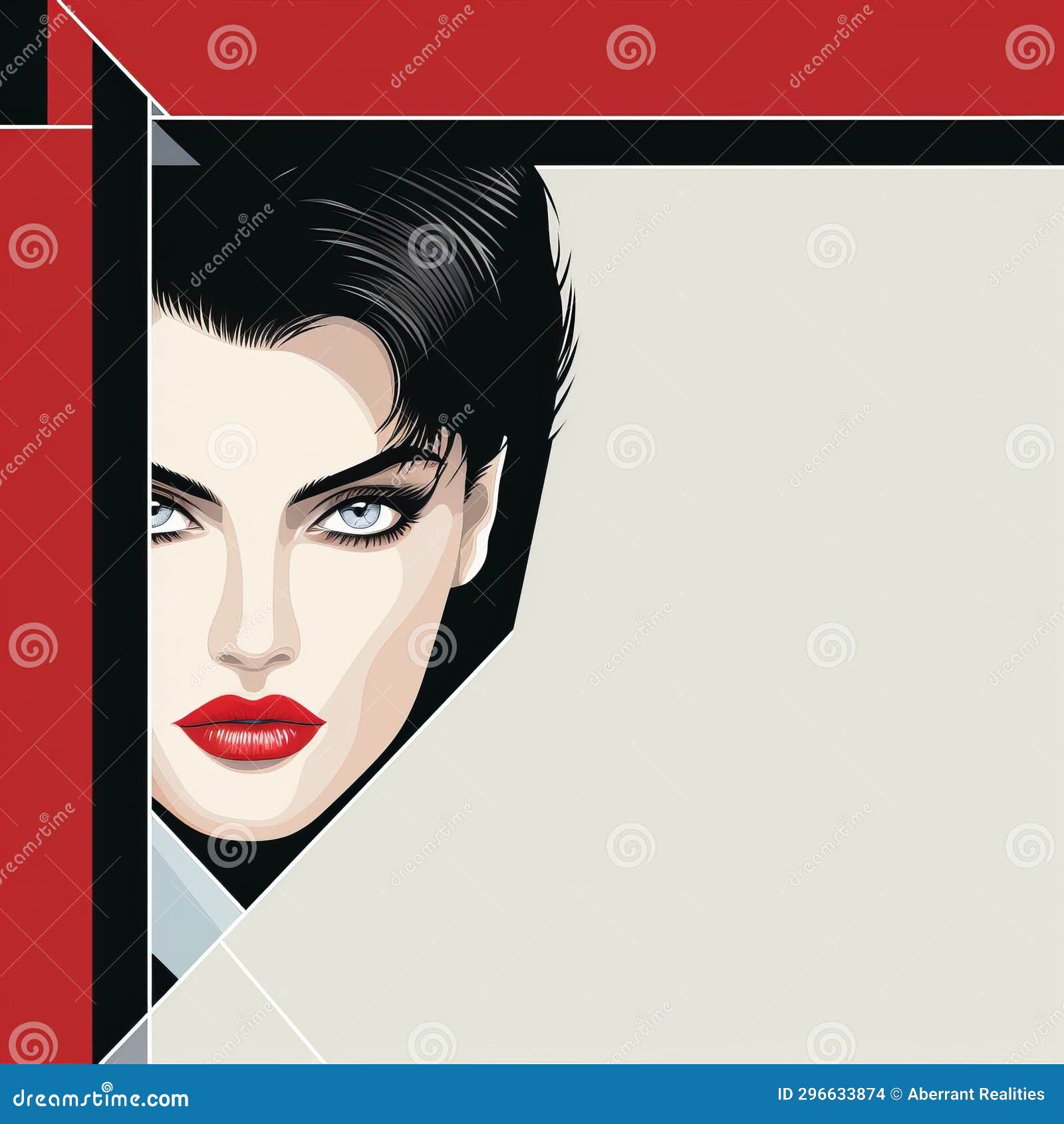 An Illustration Of A Woman With Black Hair And Red Lips Stock Illustration Illustration Of 