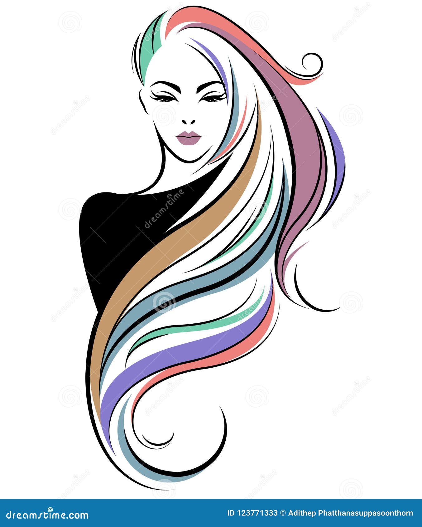 Women Long Hair Style Icon, Logo Women Face on White Background Stock  Vector - Illustration of girl, elegance: 123771333