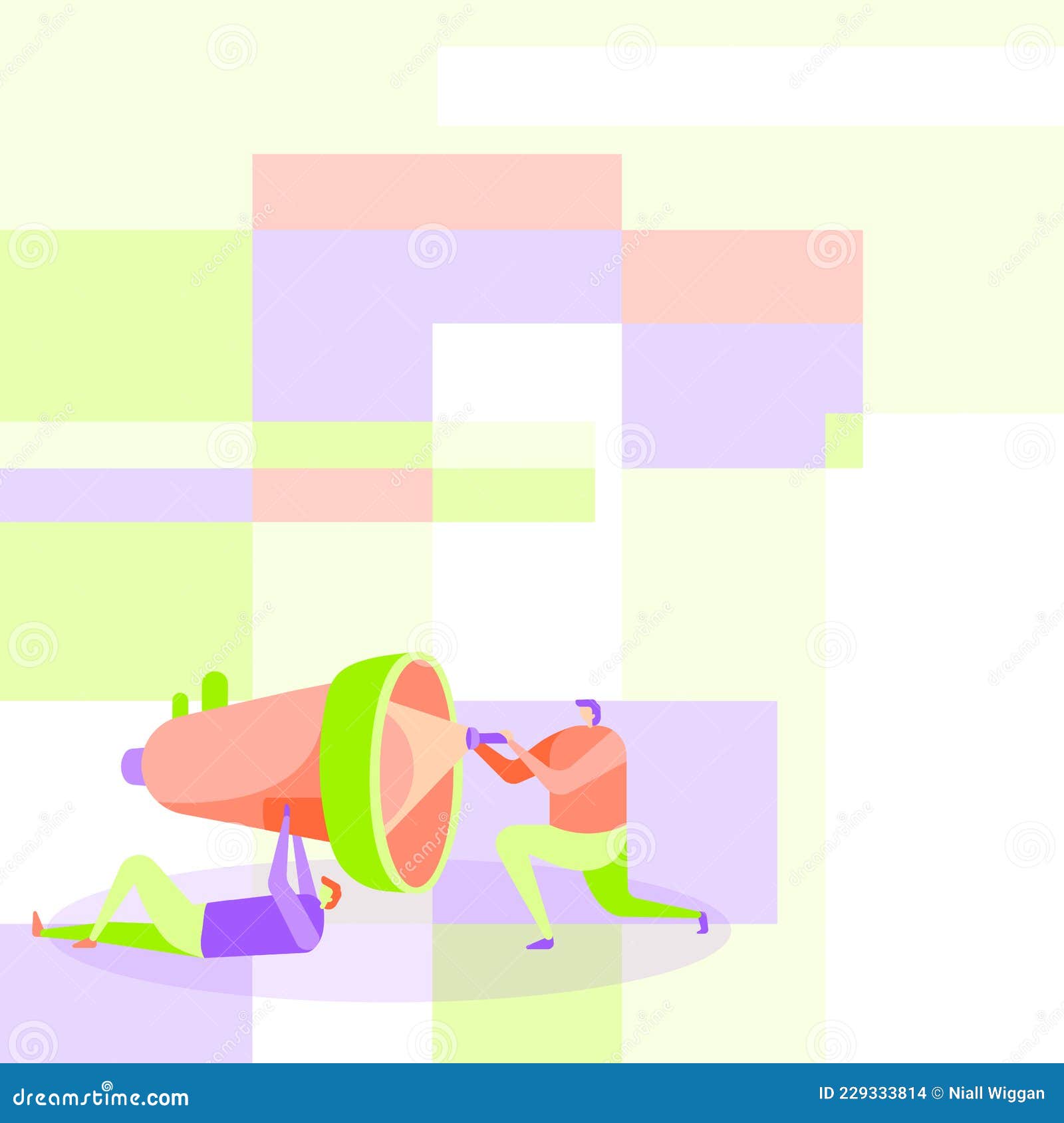 Illustration of Workers Helping Each Other Using Flashlight To Fix