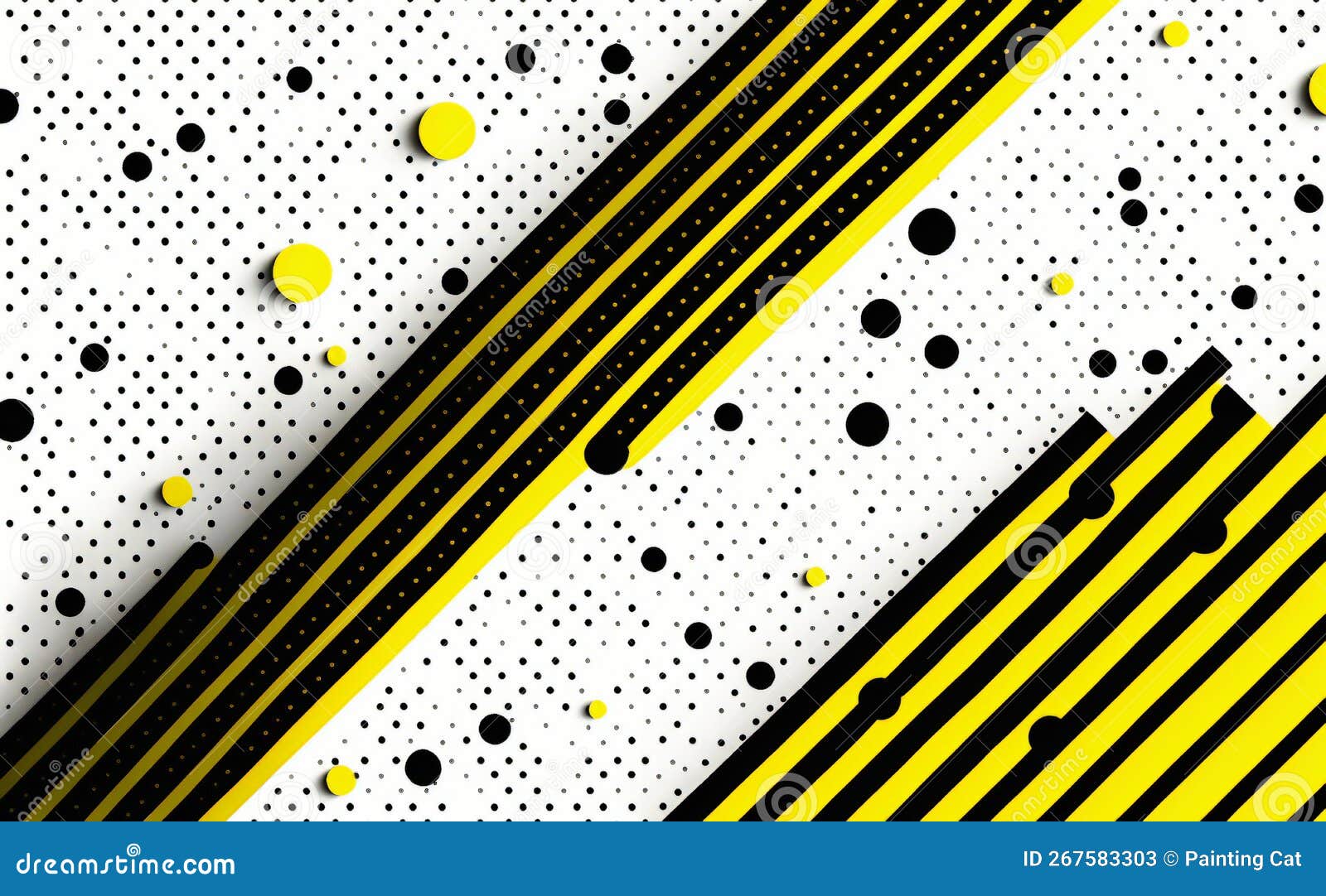 Yellow Black Dots Pattern with Lines, Abstract Background Stock