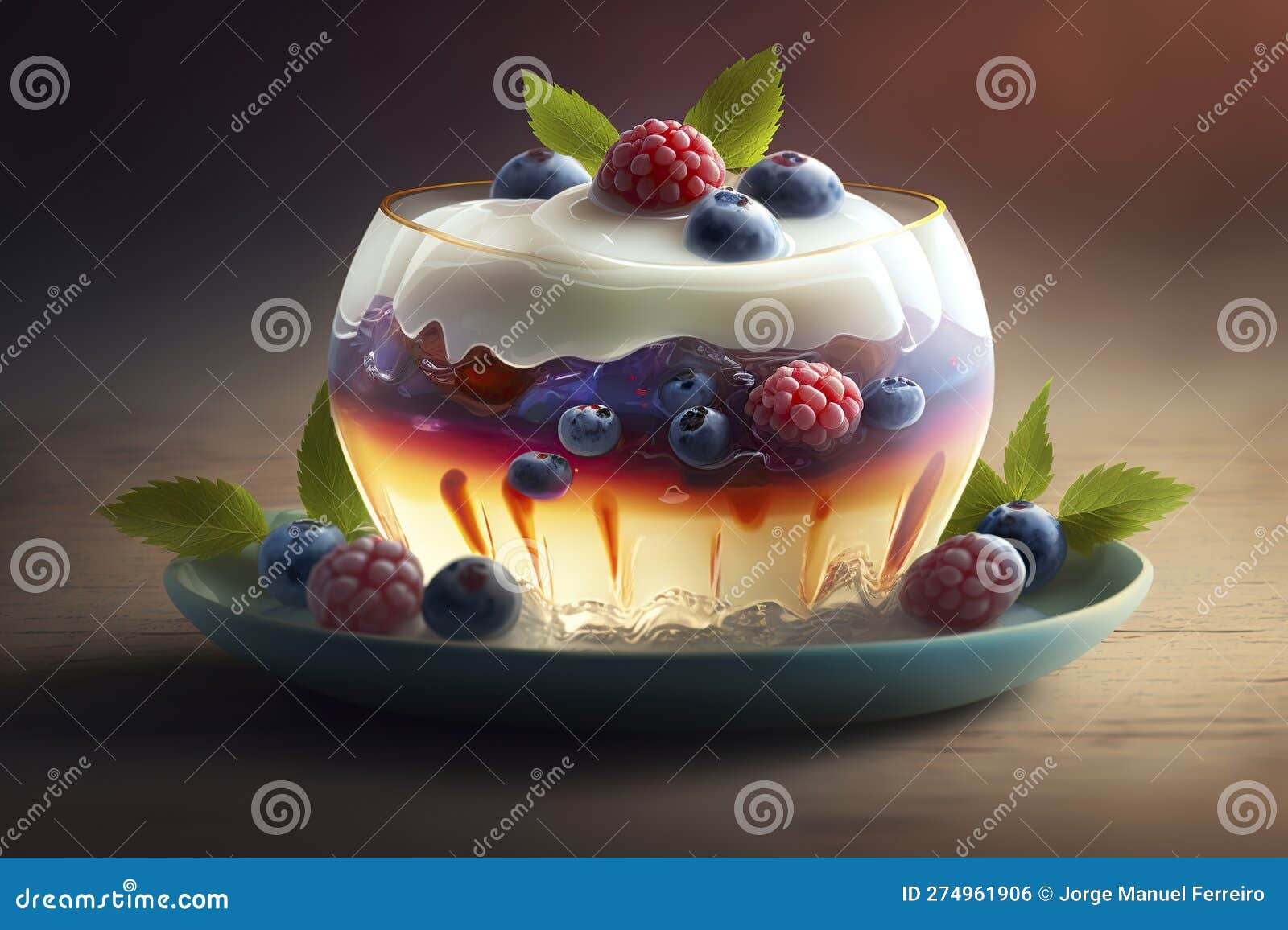Illustration, Yogurt and Jelly Dessert with Berries, Ai Generative