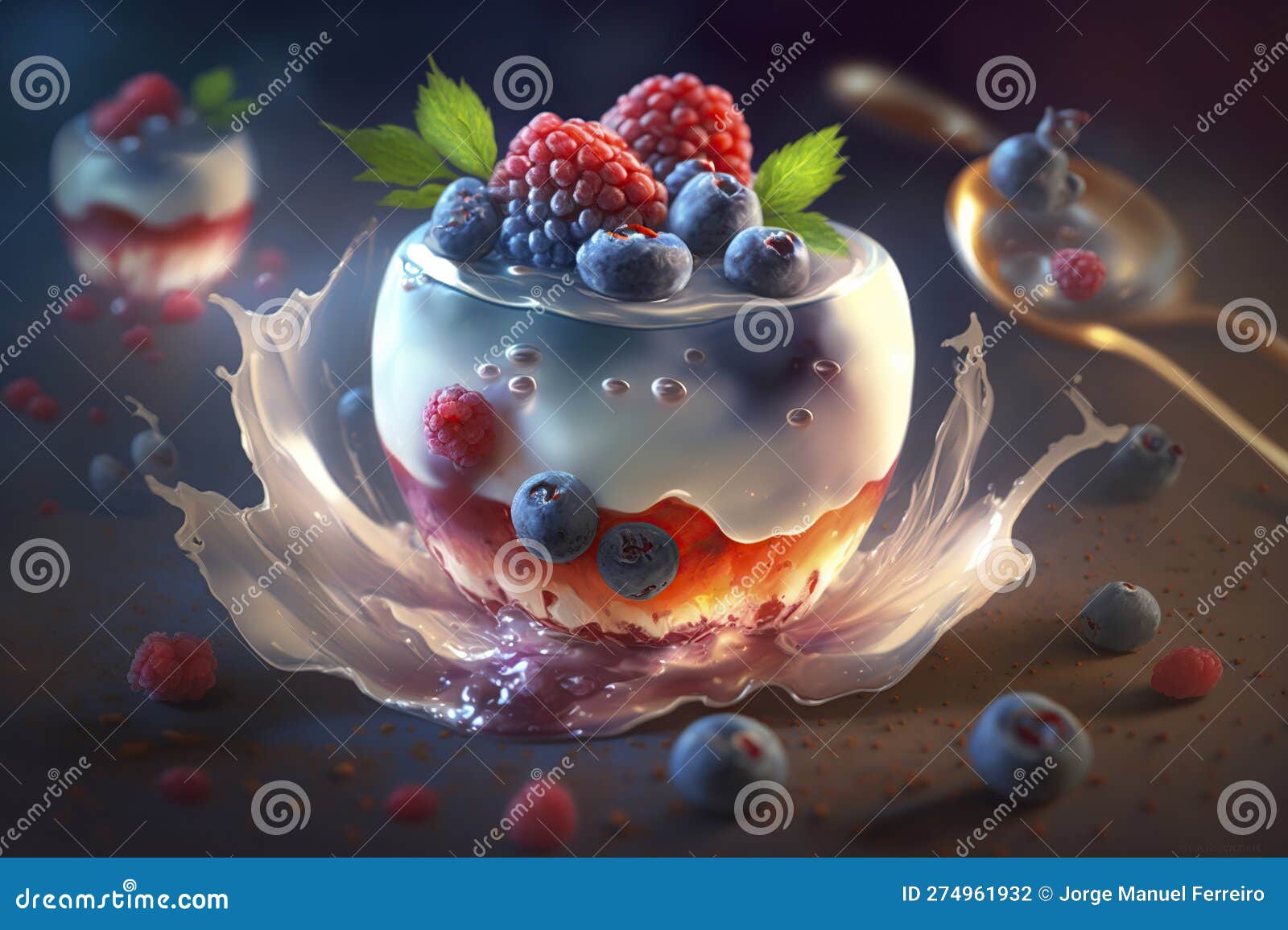 Illustration, Yogurt and Jelly Dessert with Berries, Ai Generative