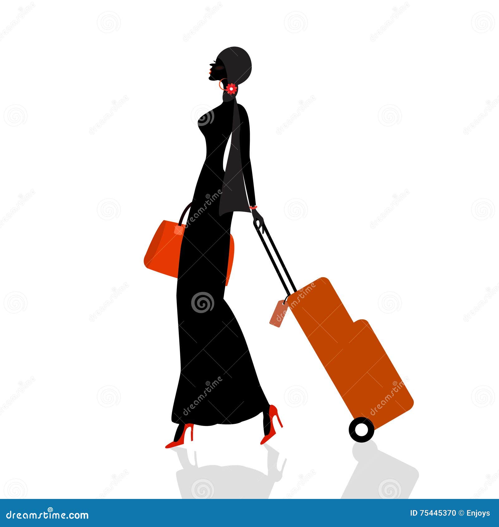 Illustration of a Young Fashionable Woman with Suitcase and Travel Bag ...