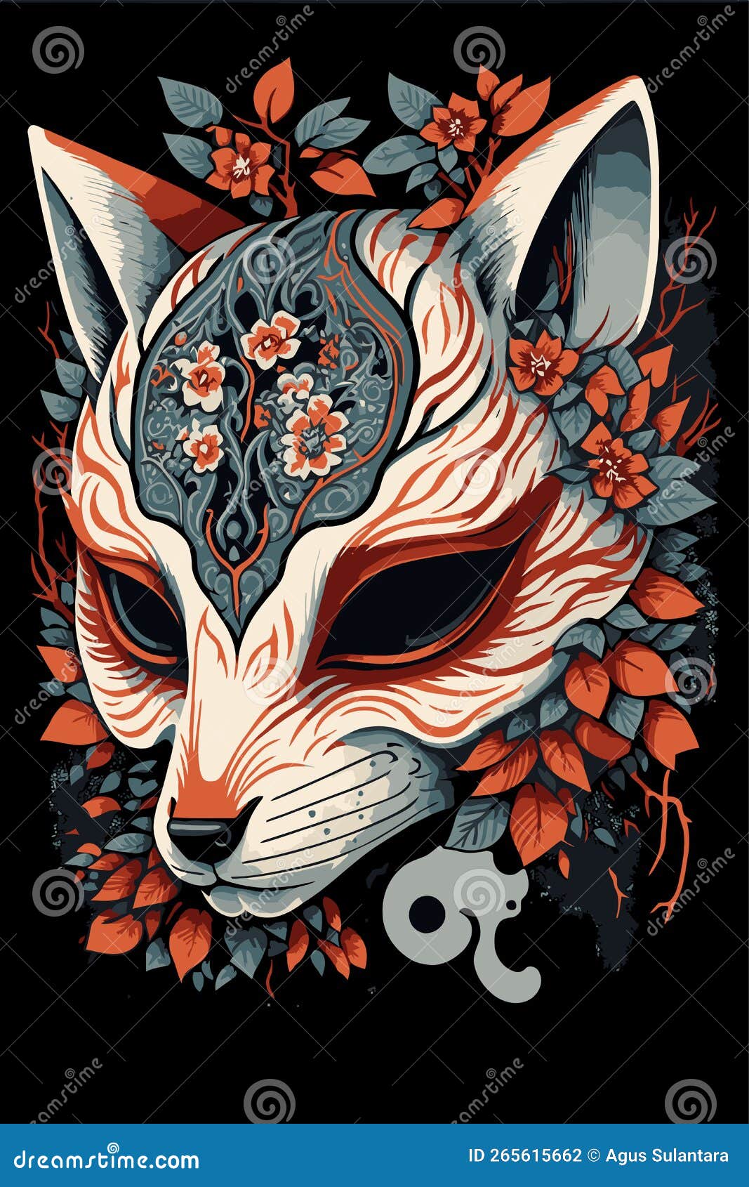kitsune mask artwork sakura japanese mask  wall art print japan style