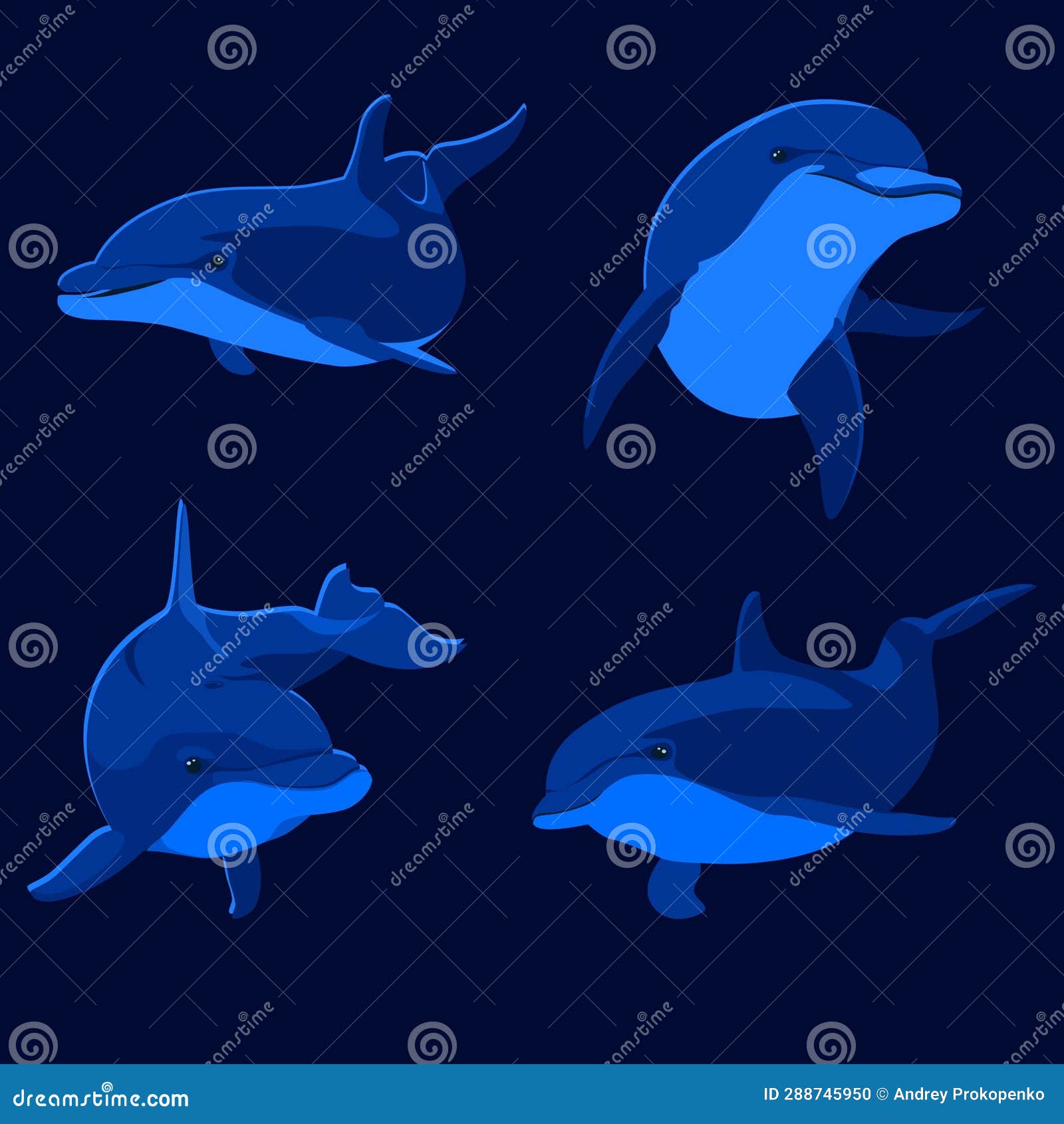 4 Illustrations of Blue Dolphins Stock Vector Illustration of line