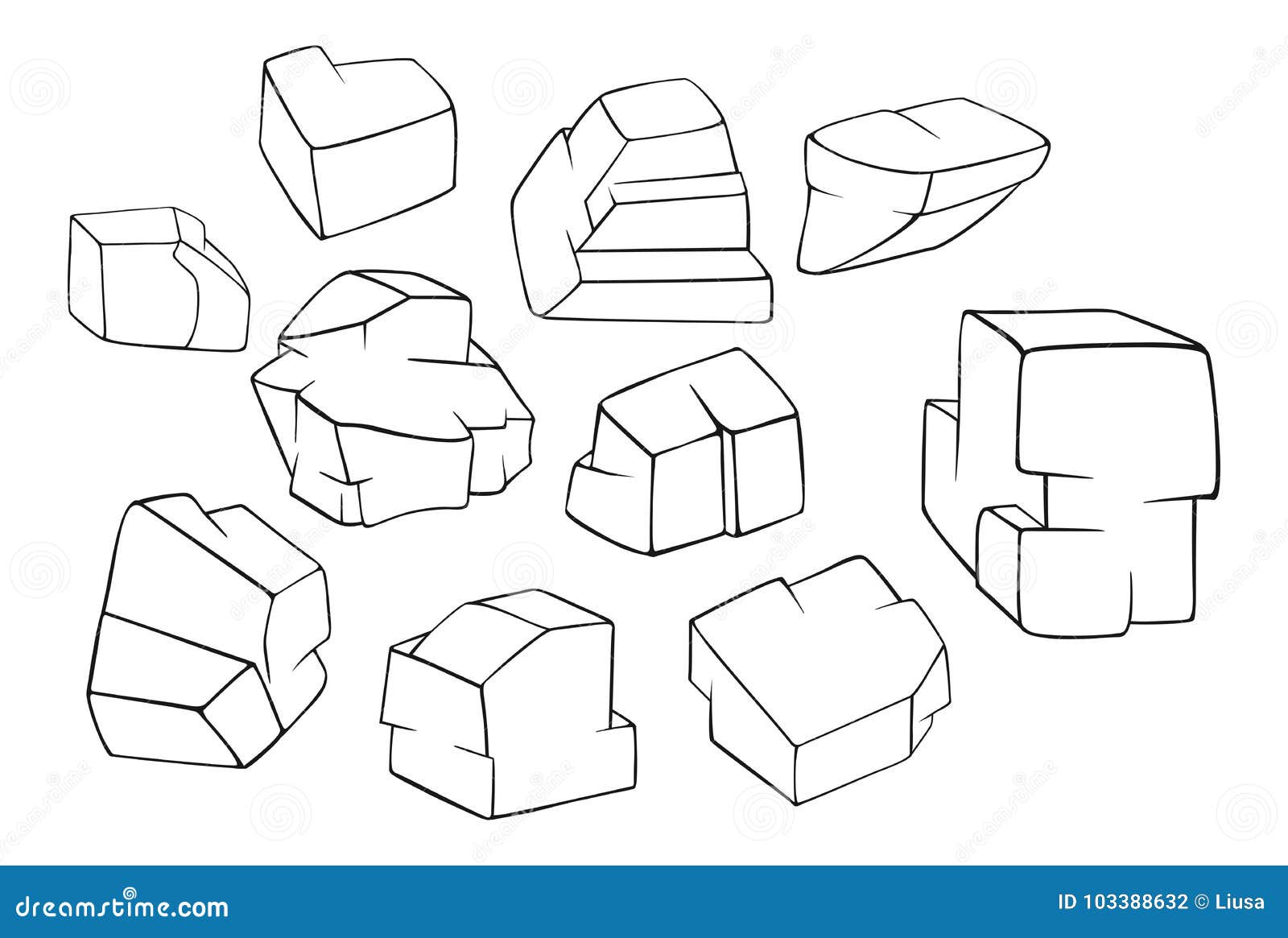 Illustrations Set. Decorative Stones. Coloring Book Stock Vector Illustration of cartoons