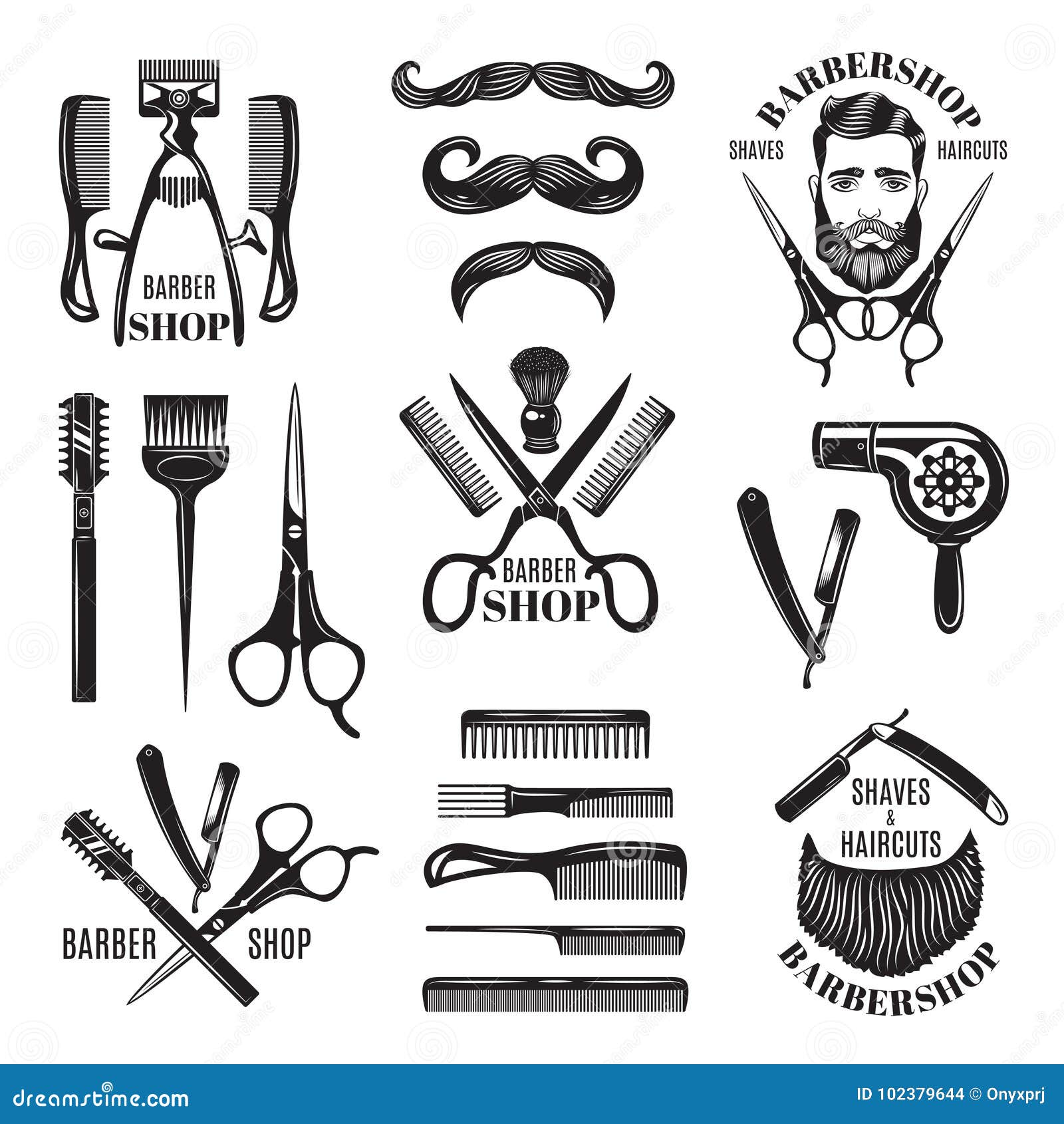 Illustrations Set Different Barber Shop Tools Symbols