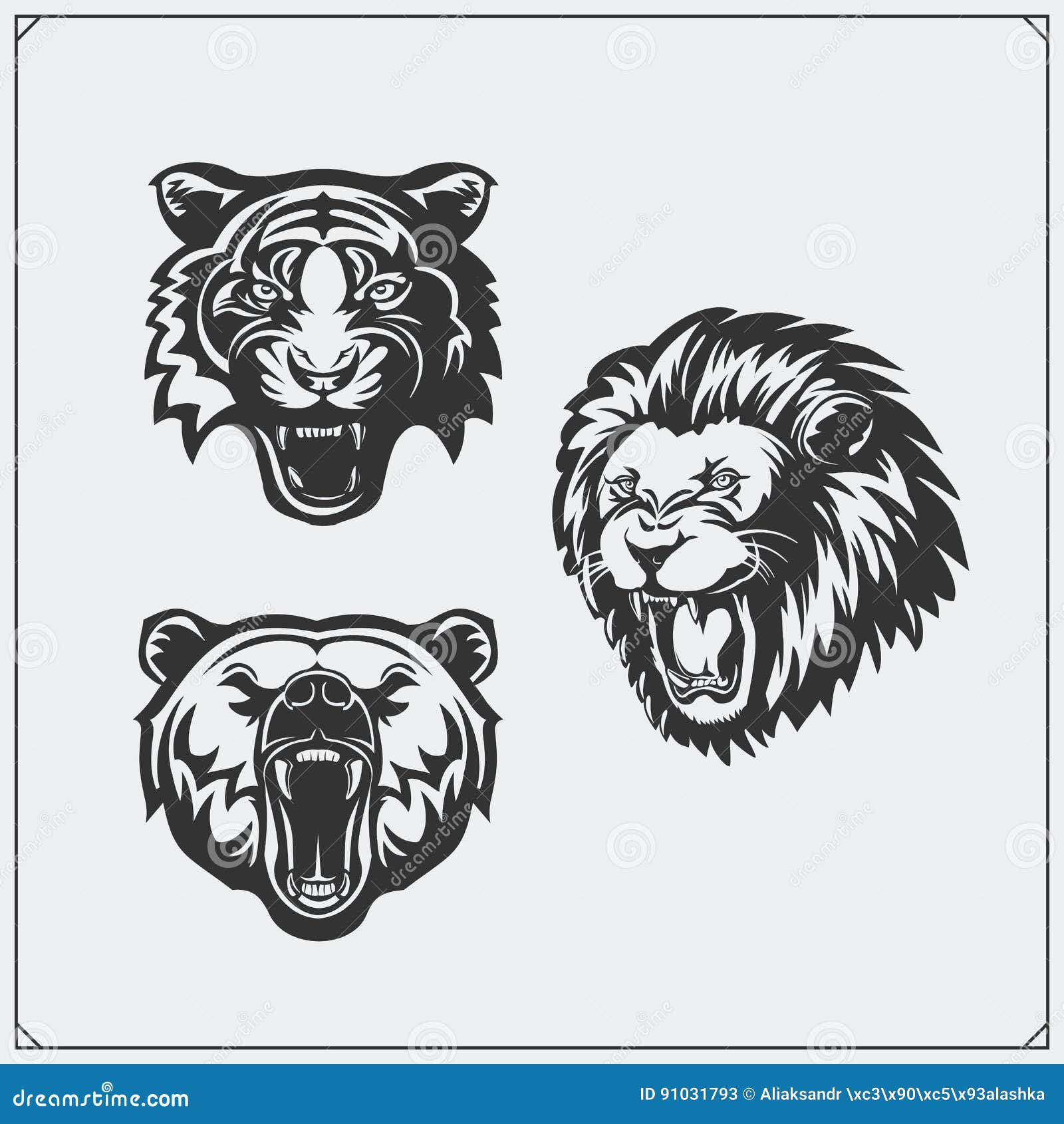 Illustrations of Wild Animals. Bear, Lion and Tiger Stock Vector ...