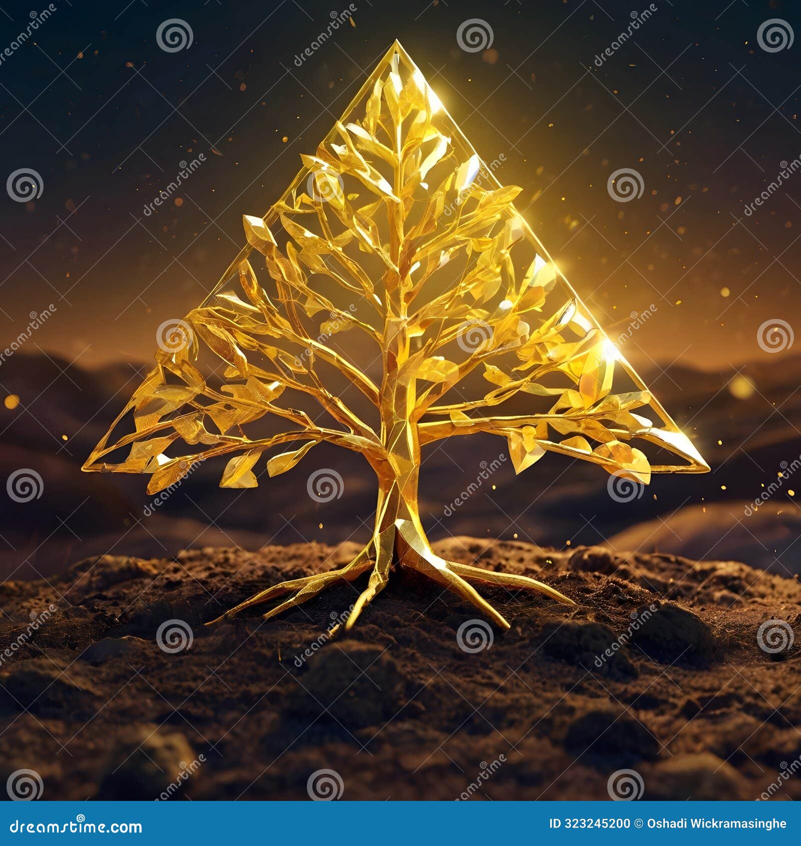 golden tree sprout:  of wealth and growth in neon environment.