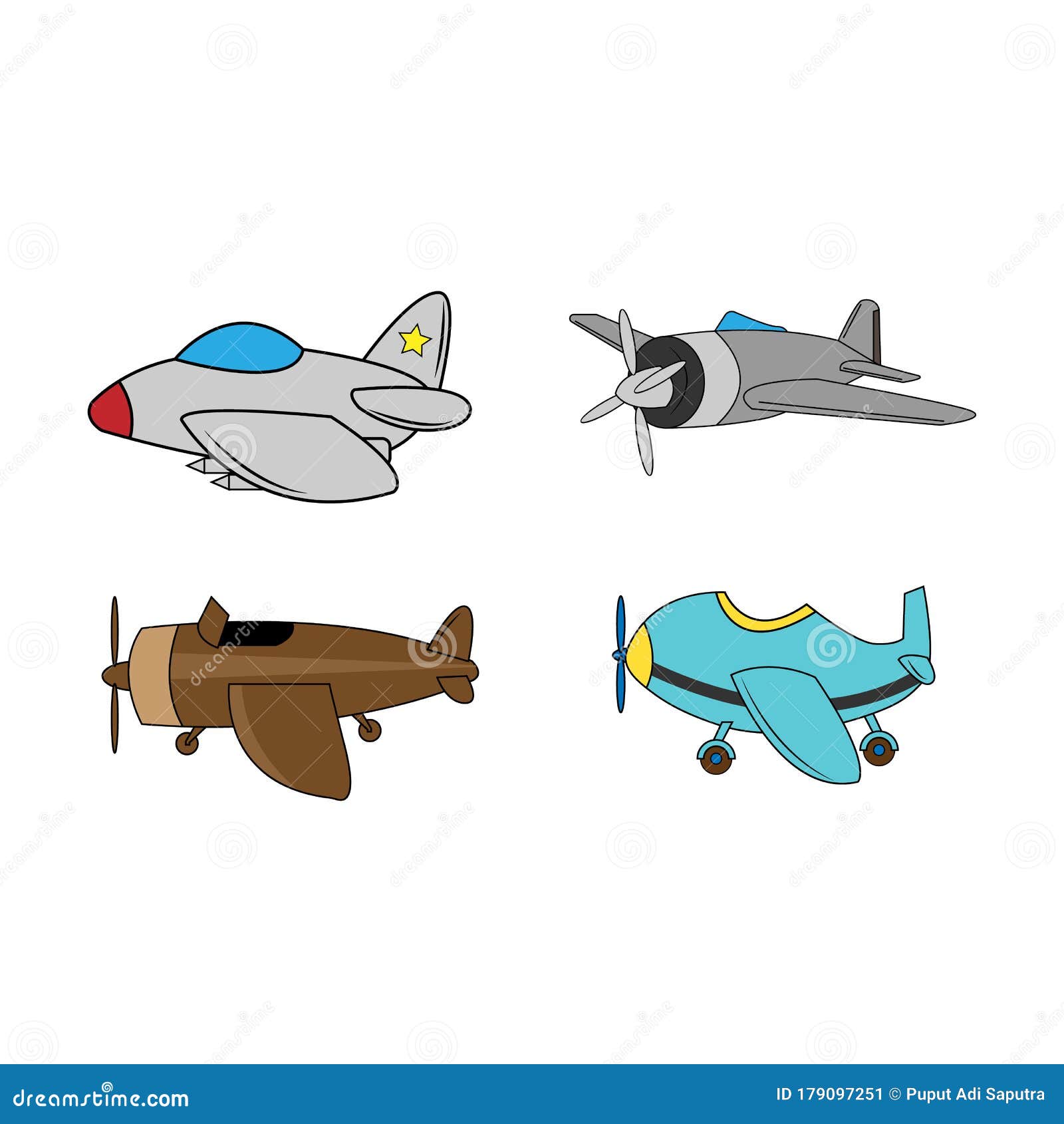 illustrative  of various cartoon airplane s