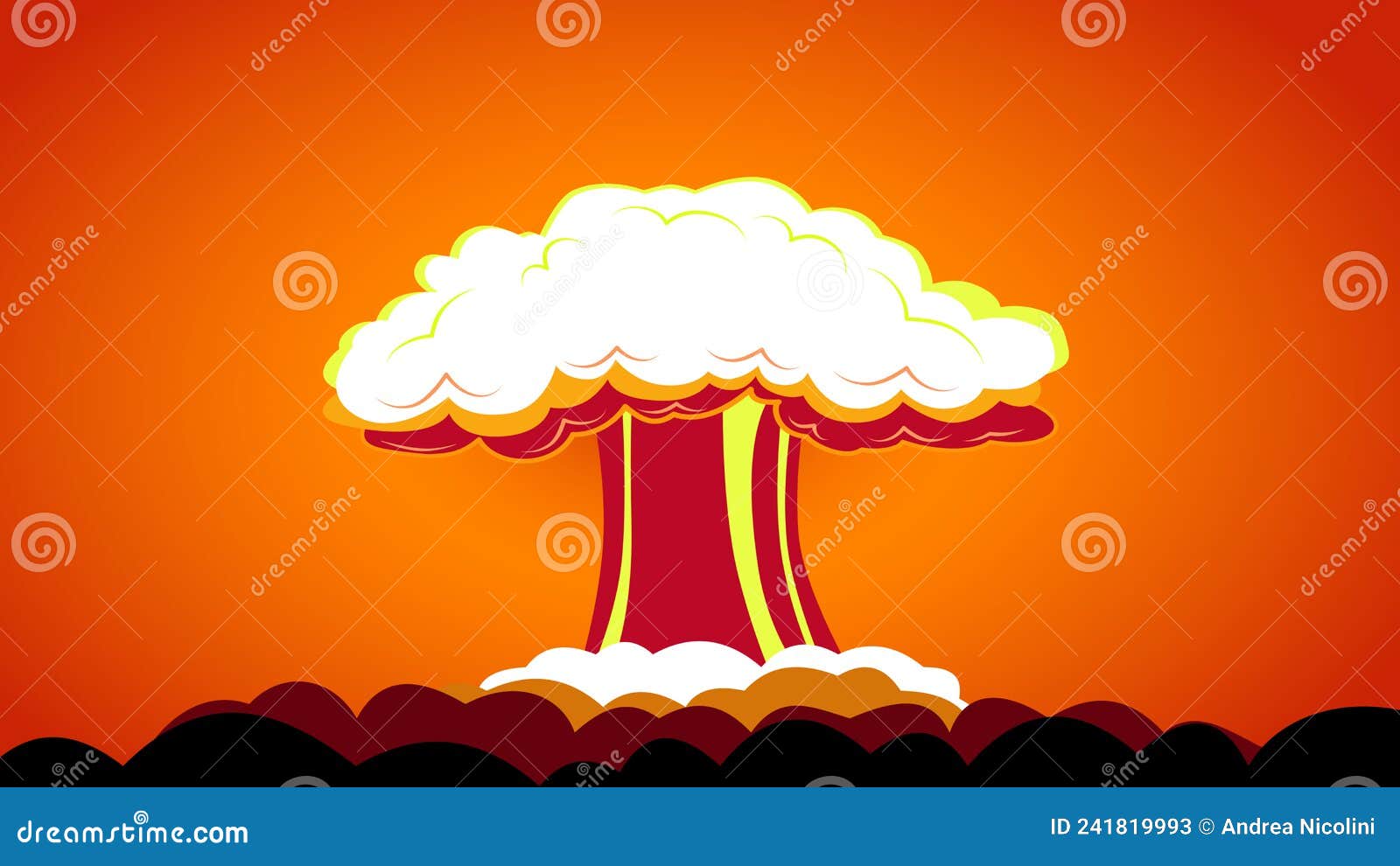 illustrative image of an atomic bomb explosion, on the red background