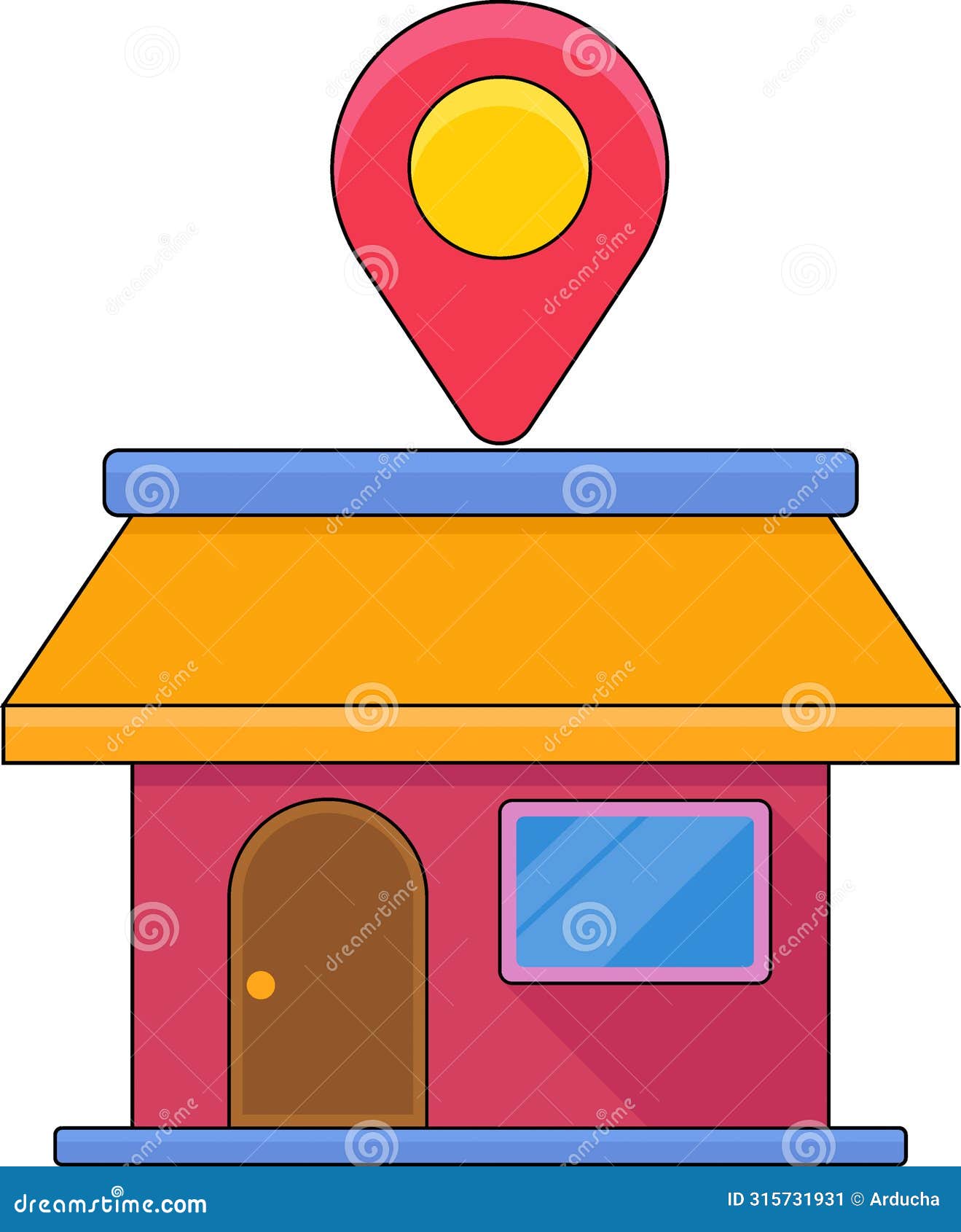 illustrative image of the location icon, the shop address has been recorded on the gps map