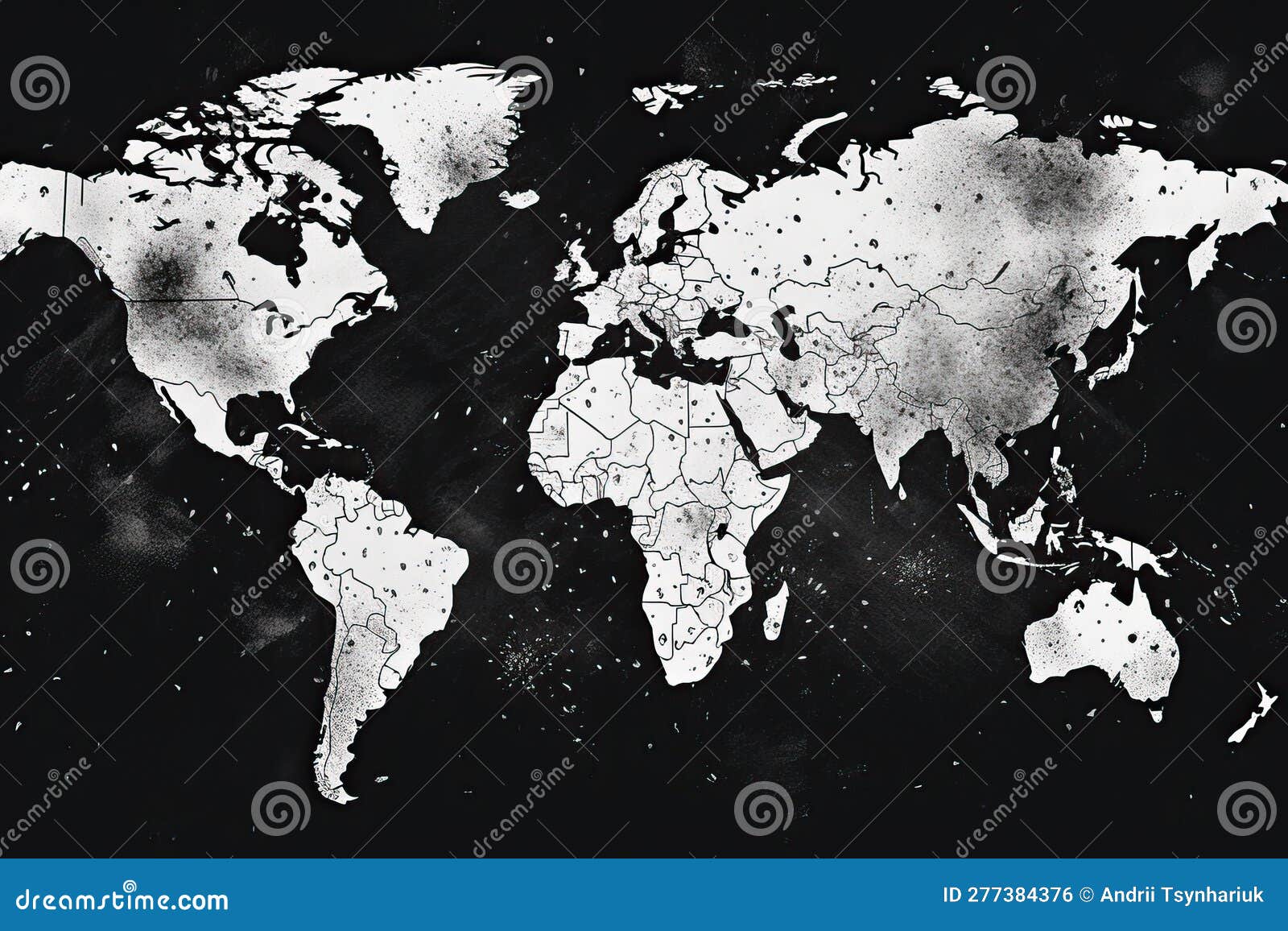 Illustrative Map of the World on a Black Background, Generative AI ...