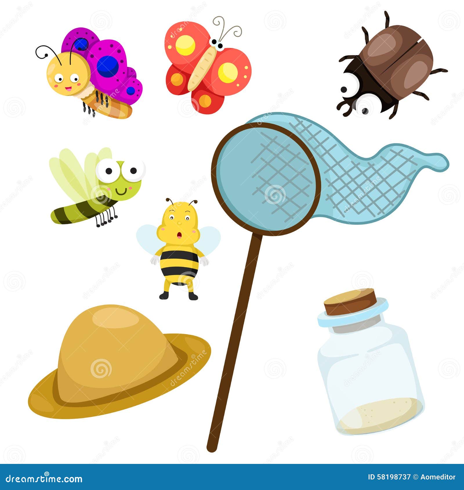 Illustrator of Bug with Net Stock Vector - Illustration of rope