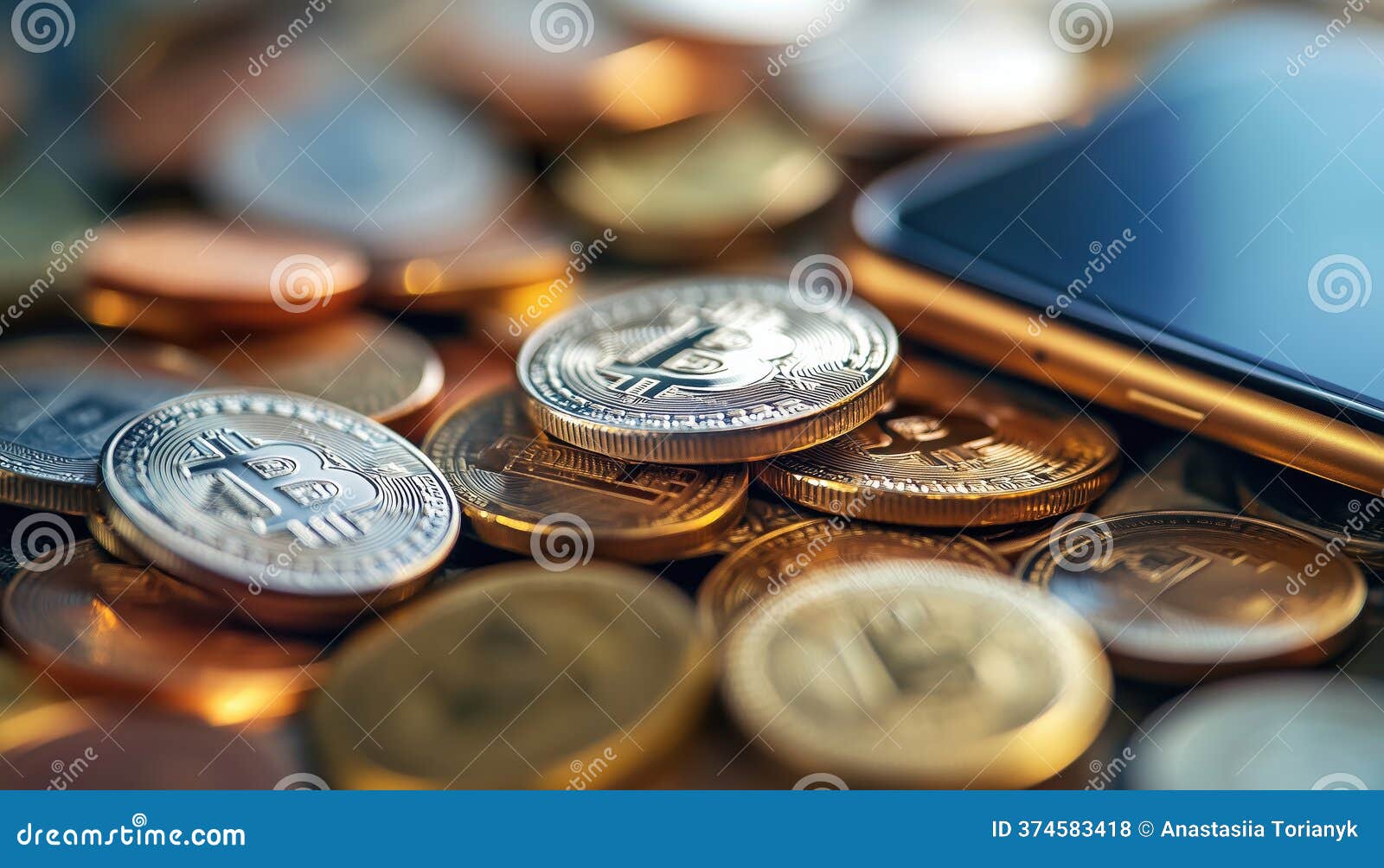 Illustrator Creates Image of Bitcoin Cryptocurrency Emerging from  Smartphone with a Stack of Coins Stock Photo - Image of market, finance:  374583418