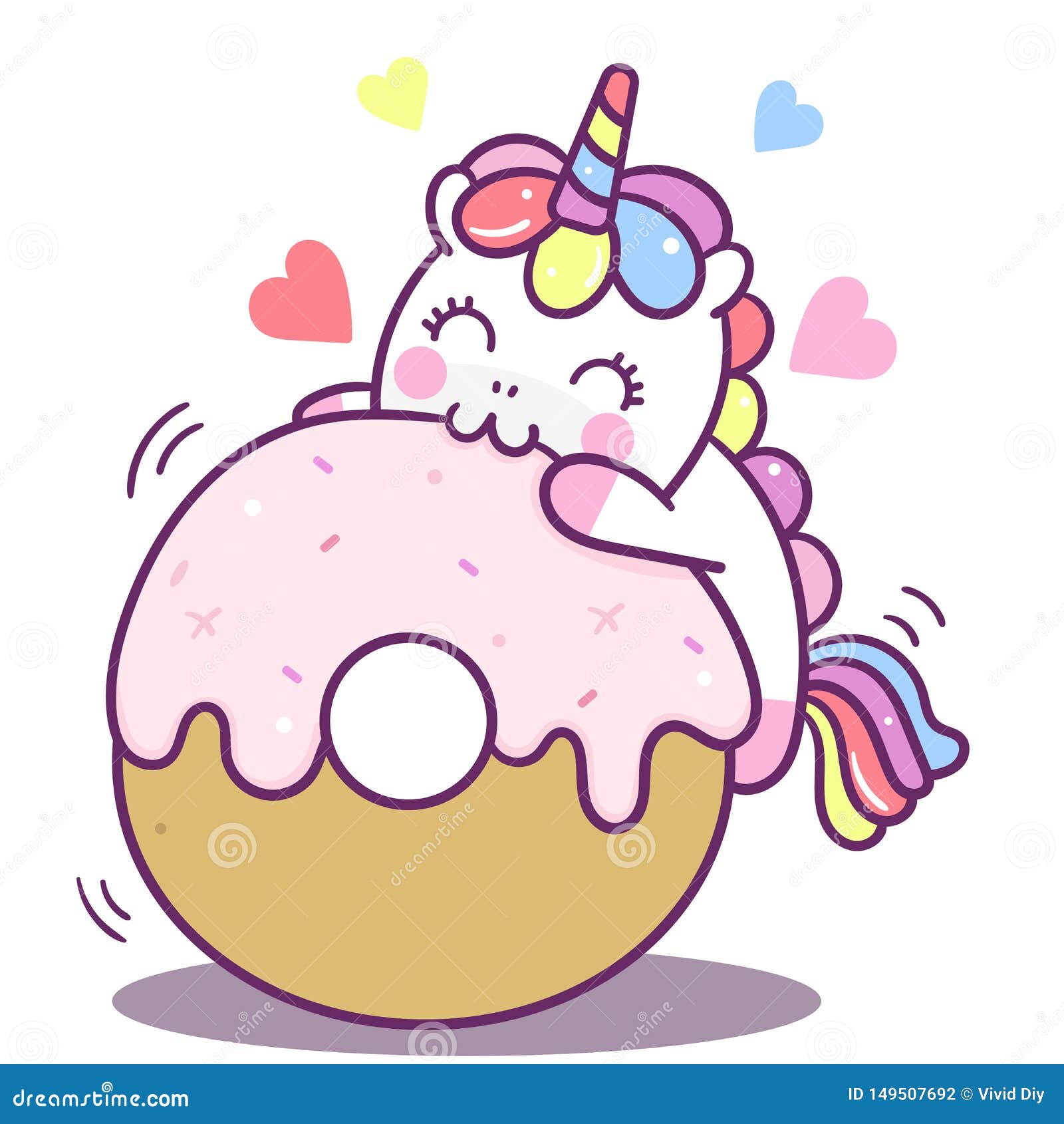 Illustrator Of Cute Unicorn Vector Donut Cake Happy Birthday Card Kawaii Pony Cartoon Doodle Nursery Decoration Stock Vector Illustration Of Comic Greeting