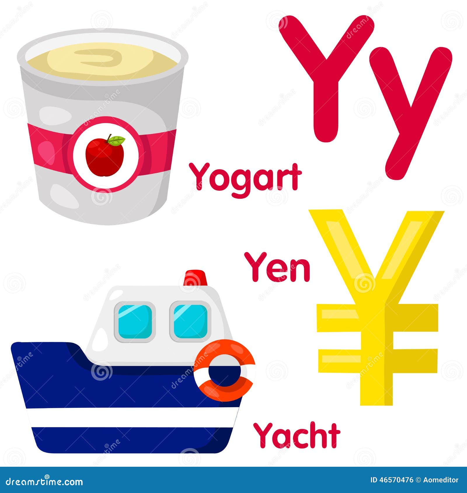 Illustrator of Y alphabet with Yogart yen yacht