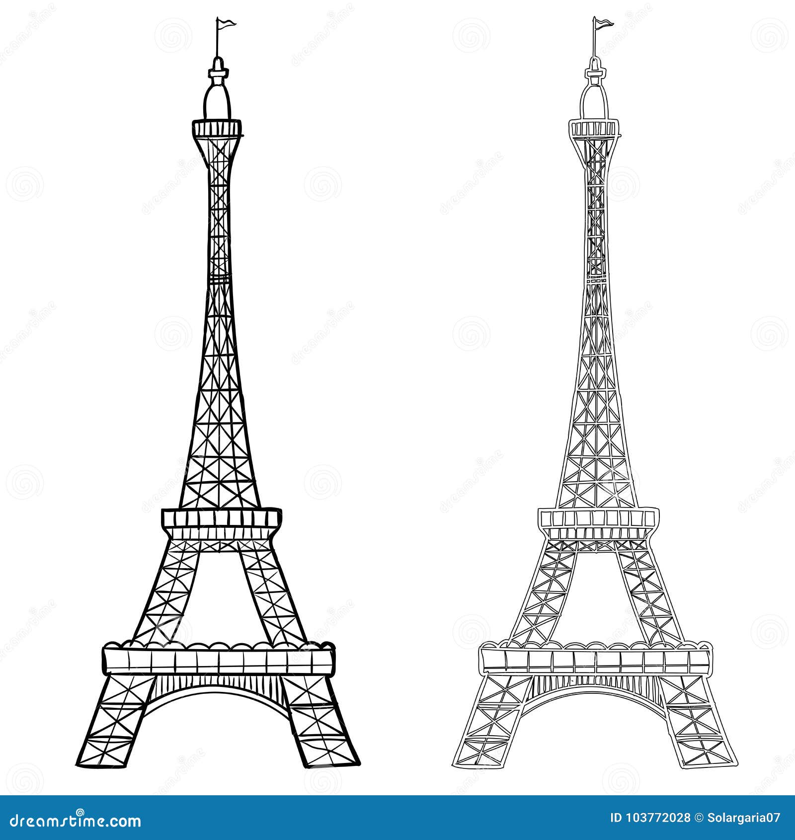Illustrazione Della Torre Eiffel Nel Stile Vettore Due Disegnato A Mano Illustrazione Vettoriale Illustrazione Di Dissipato Isolato