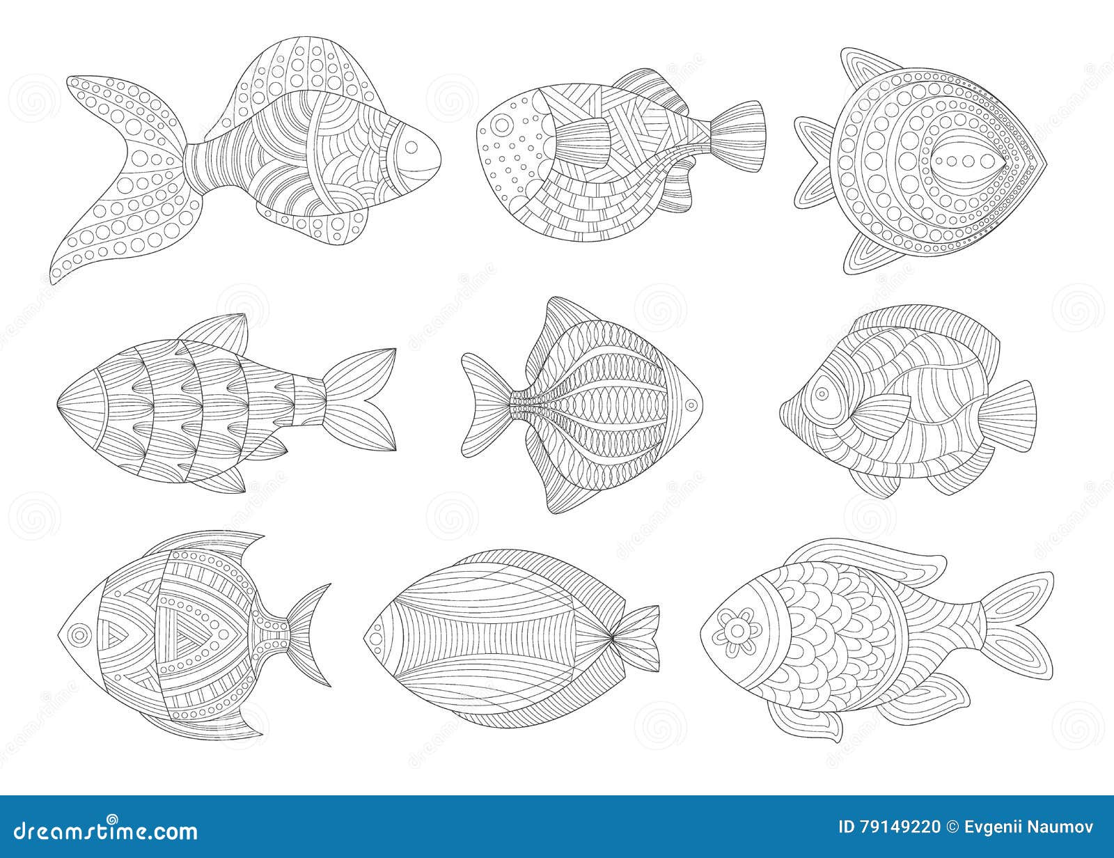 Illustrazione di libro da colorare adulta stabilita di Zentangle del pesce tropicale