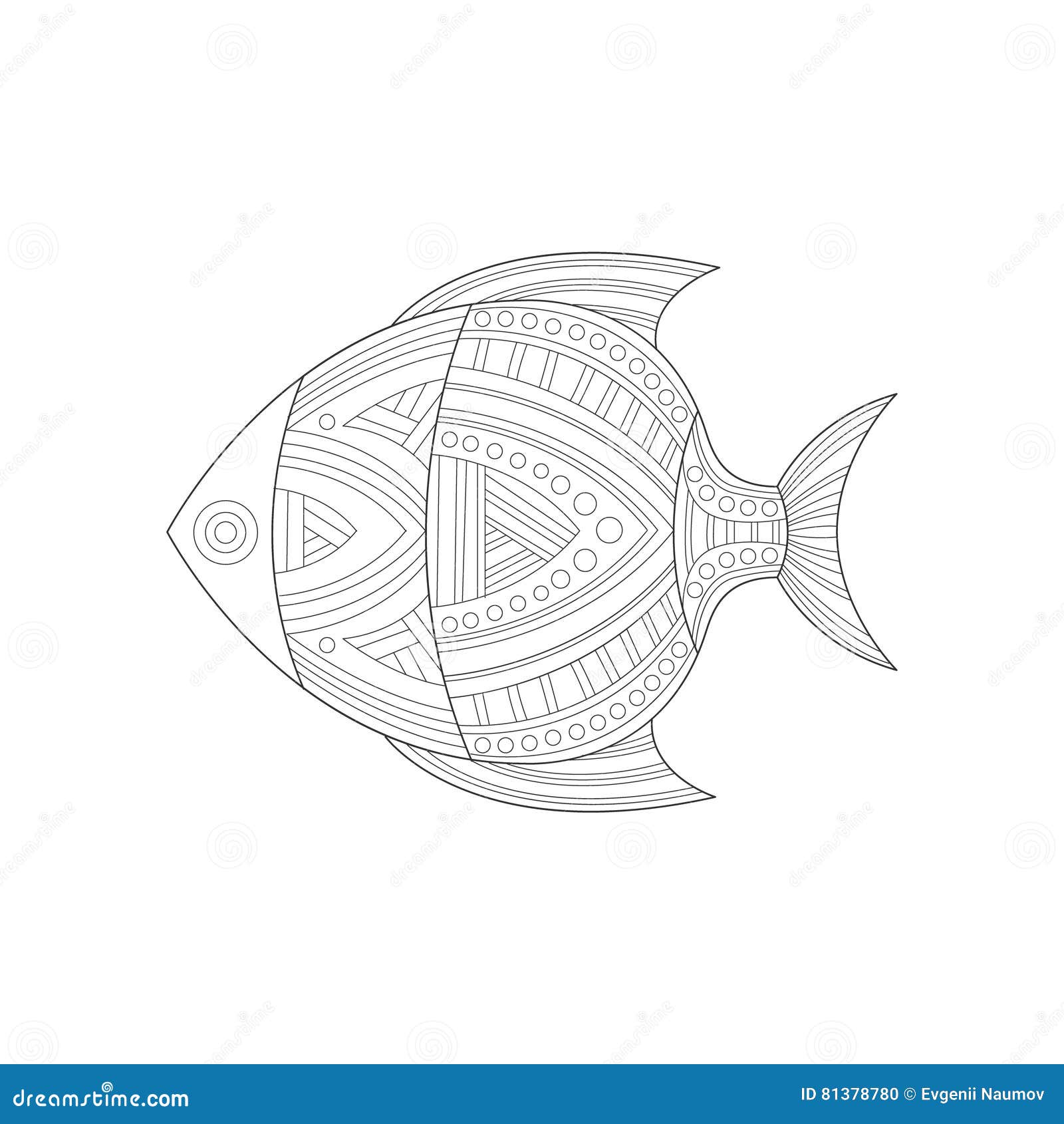 Illustrazione di libro da colorare in bianco e nero adulta di Zentangle del pesce della natura subacquea tropicale fresca del mar