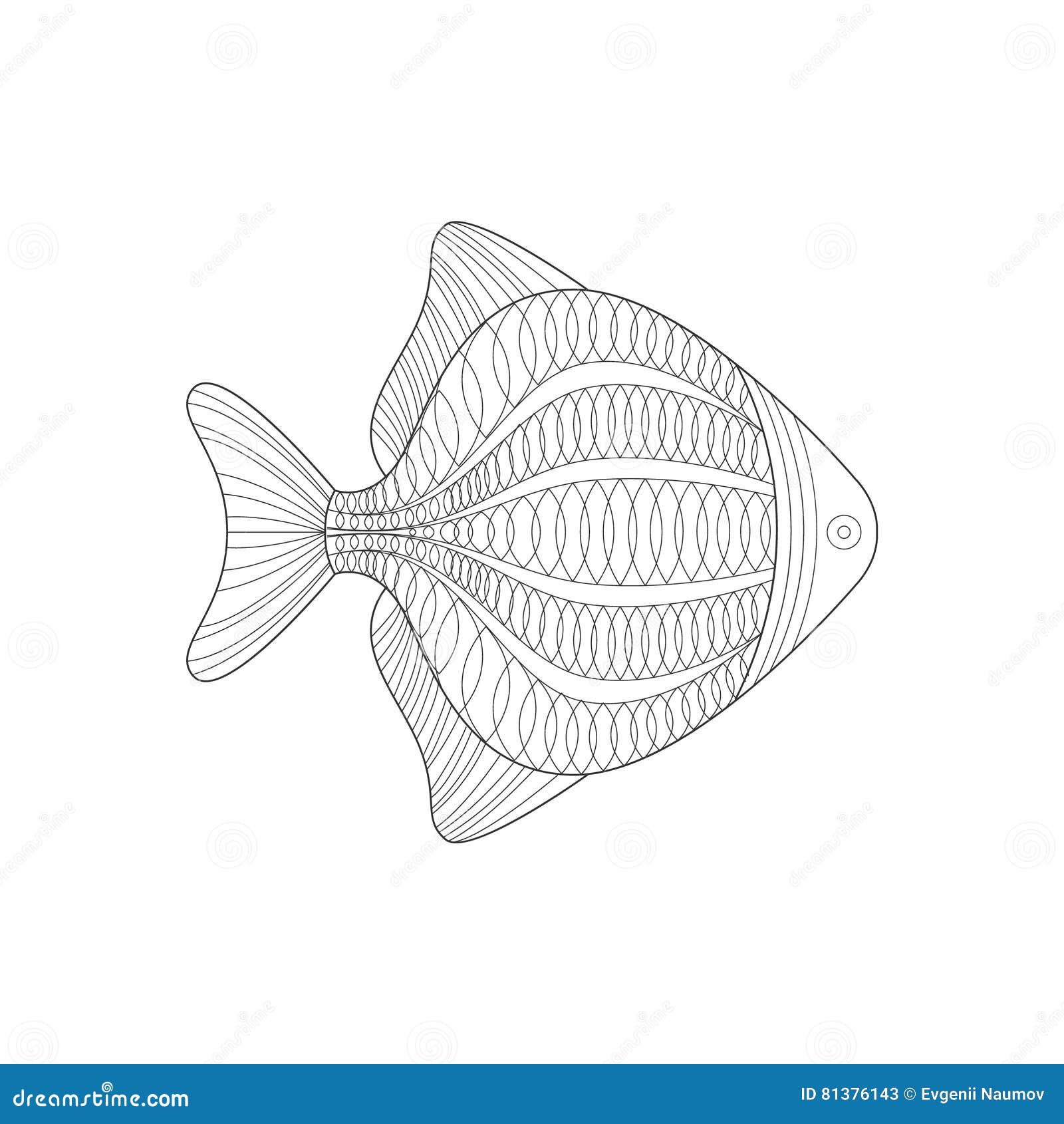 Illustrazione di libro da colorare in bianco e nero adulta di Zentangle della natura subacquea del mare del pesce dell acquario