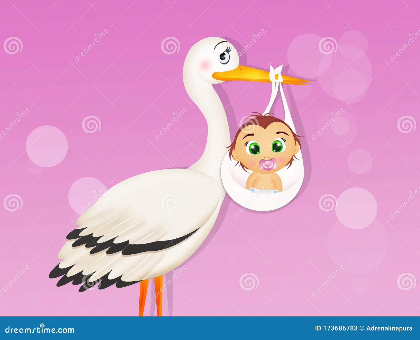 Illustrazione Di Una Cicogna Con Una Neonata Femmina Illustrazione