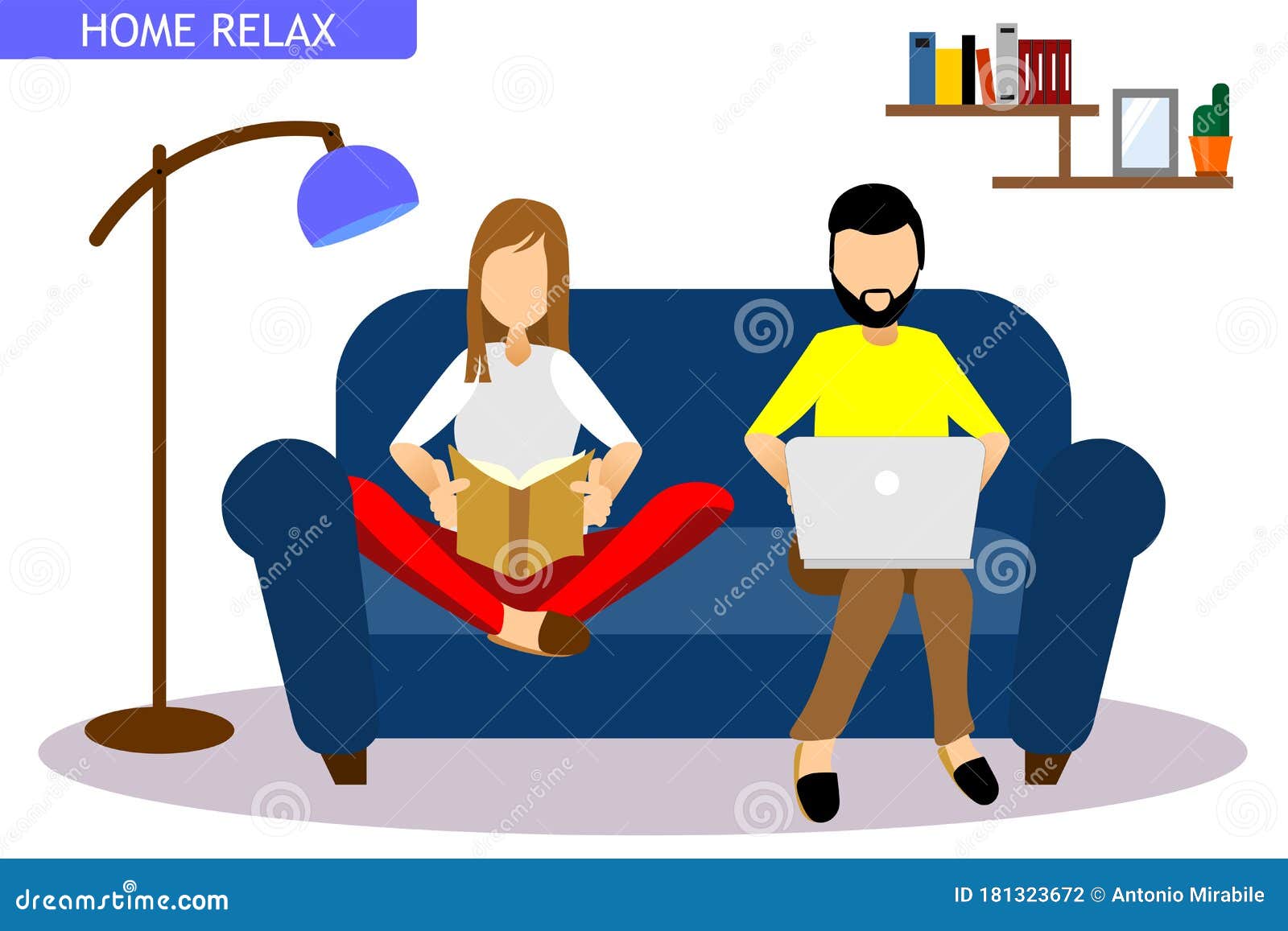 coppia sul divano. lei legge e lui lavora