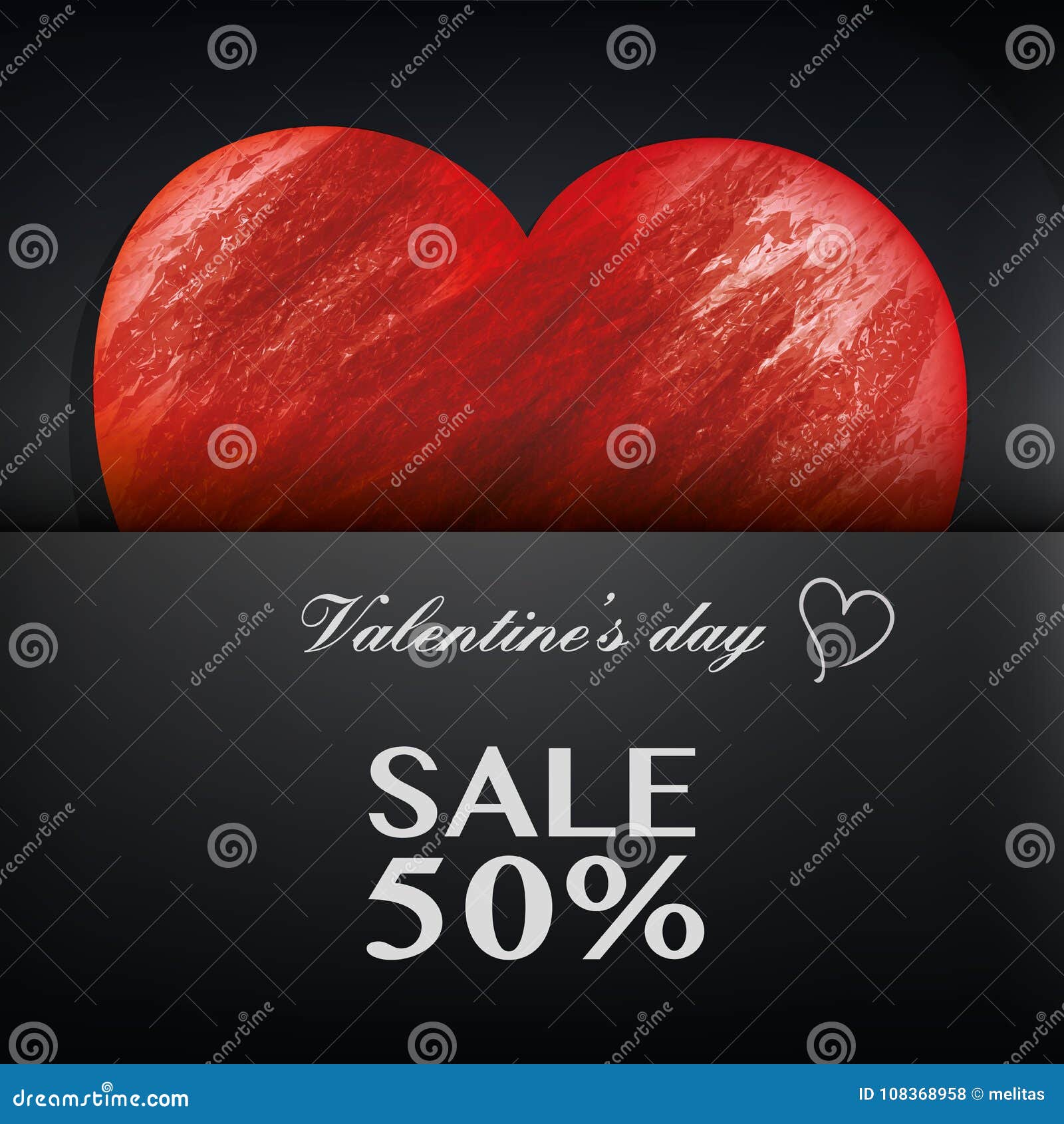 valentine`s day sale banner. hand drawn red heart with brush strokes on black background