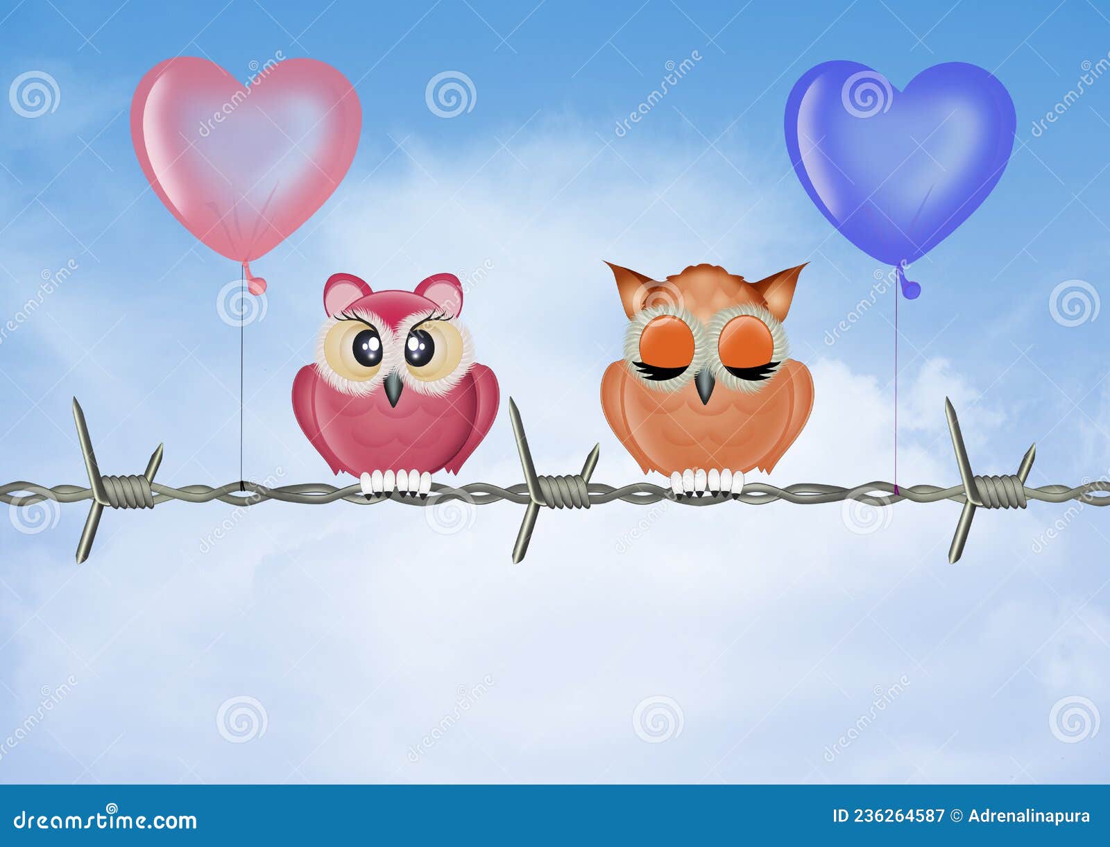 illustrazione of owls on barbed wire