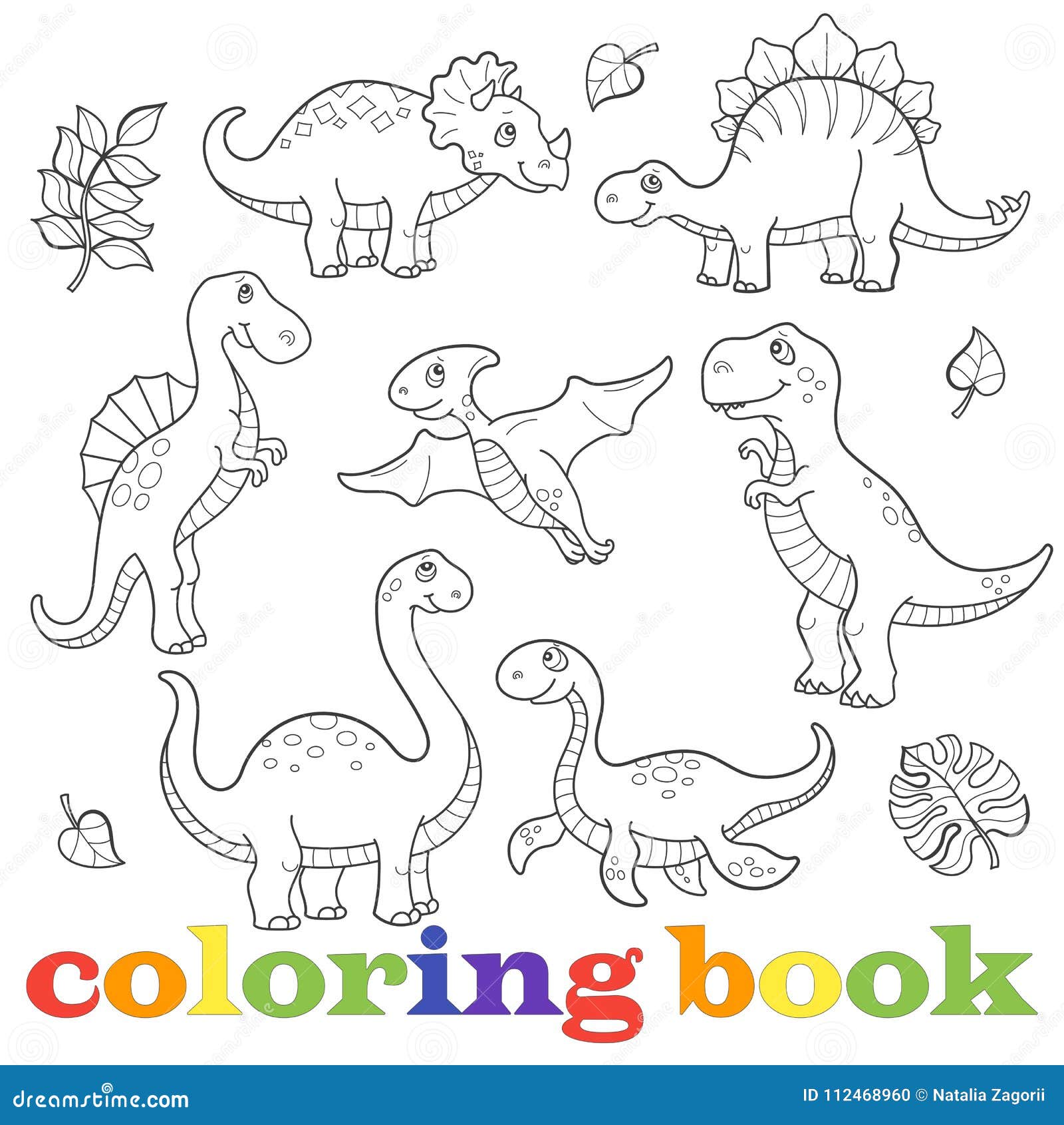 conjunto de dinossauros de desenhos animados para colorir