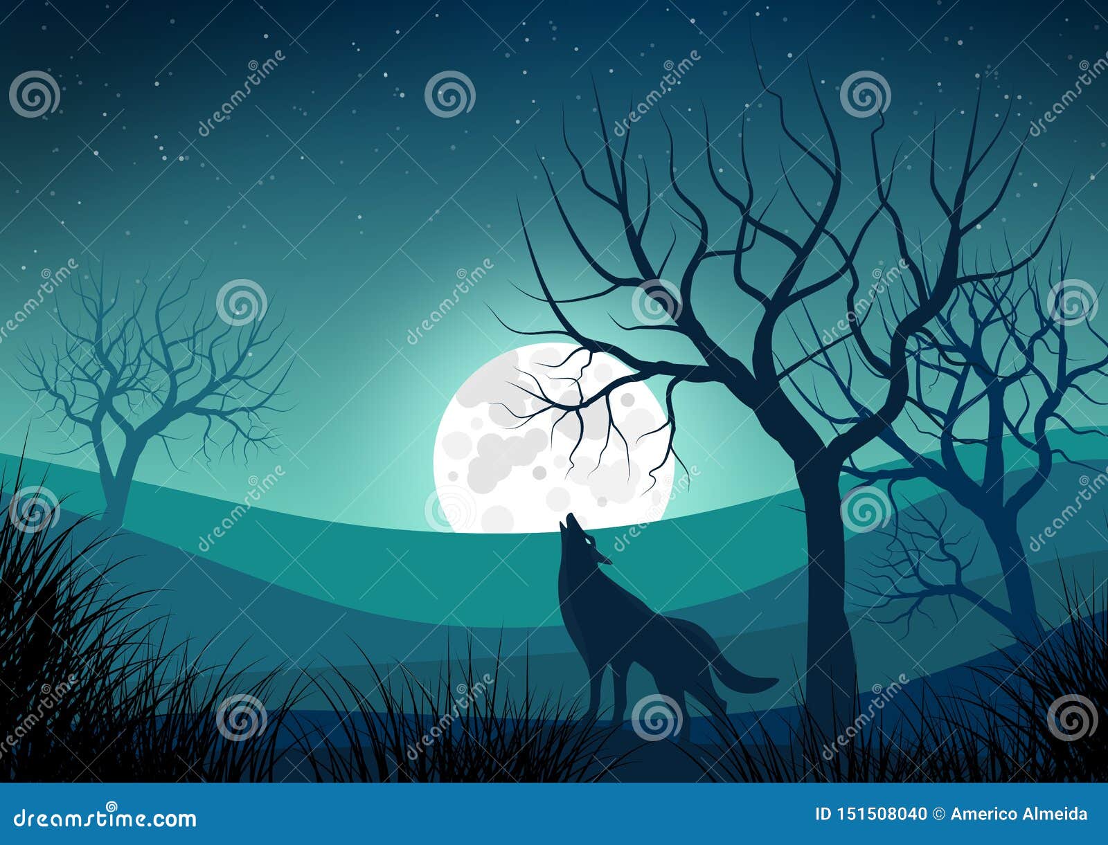 wallpapers Papel De Parede Paisagens Noite despidas e do lobo que urram na lua