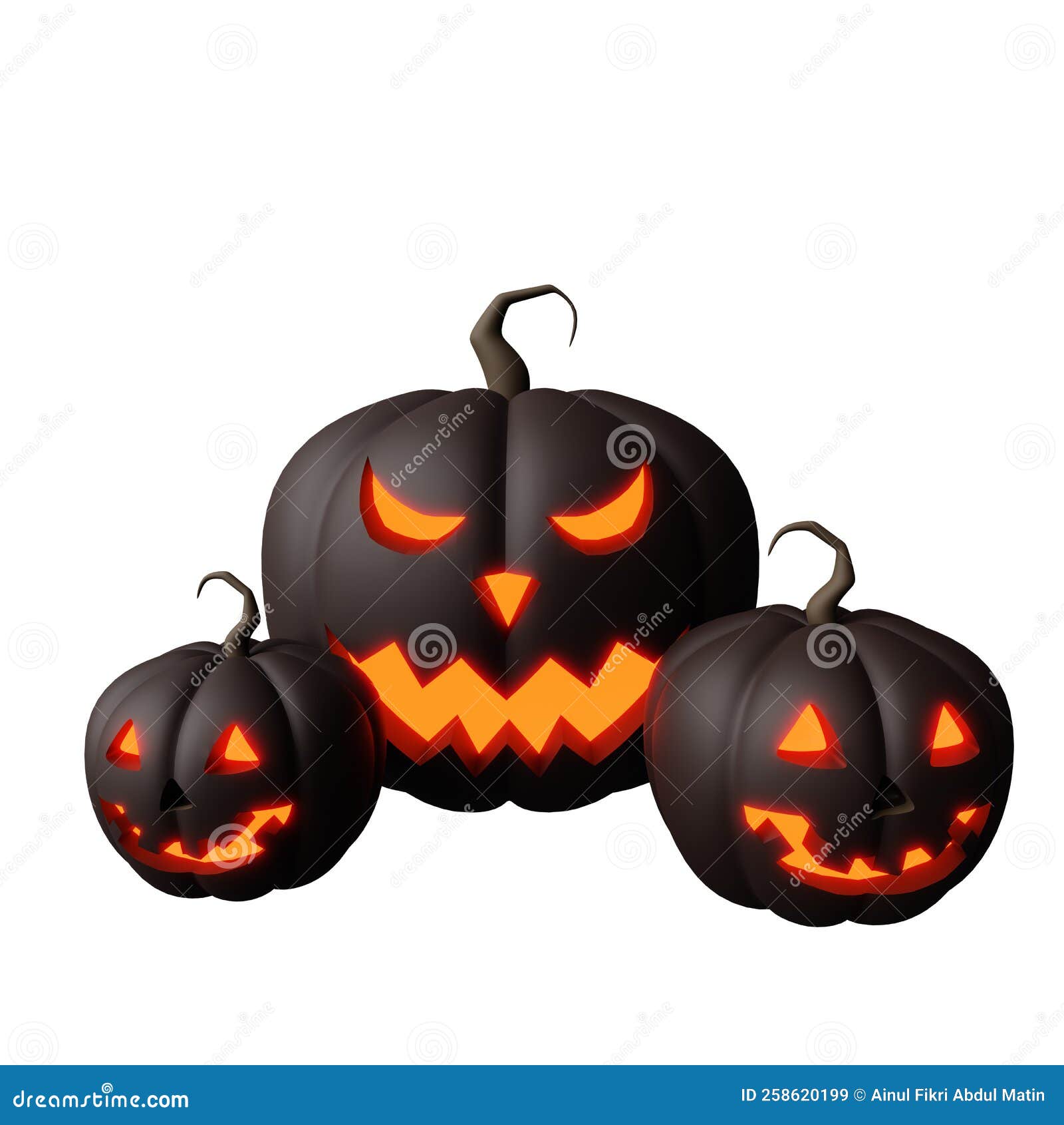 Conjunto De Abóboras De Halloween Renderização 3d Jack O Lantern