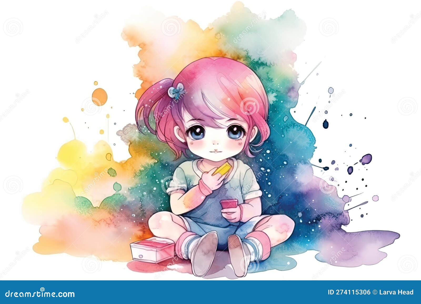 Ilustração De Aquarela Kawaii De Anime De Menina Fofa Gerada Por Ai  Ilustração Stock - Ilustração de arte, cartoon: 274115256