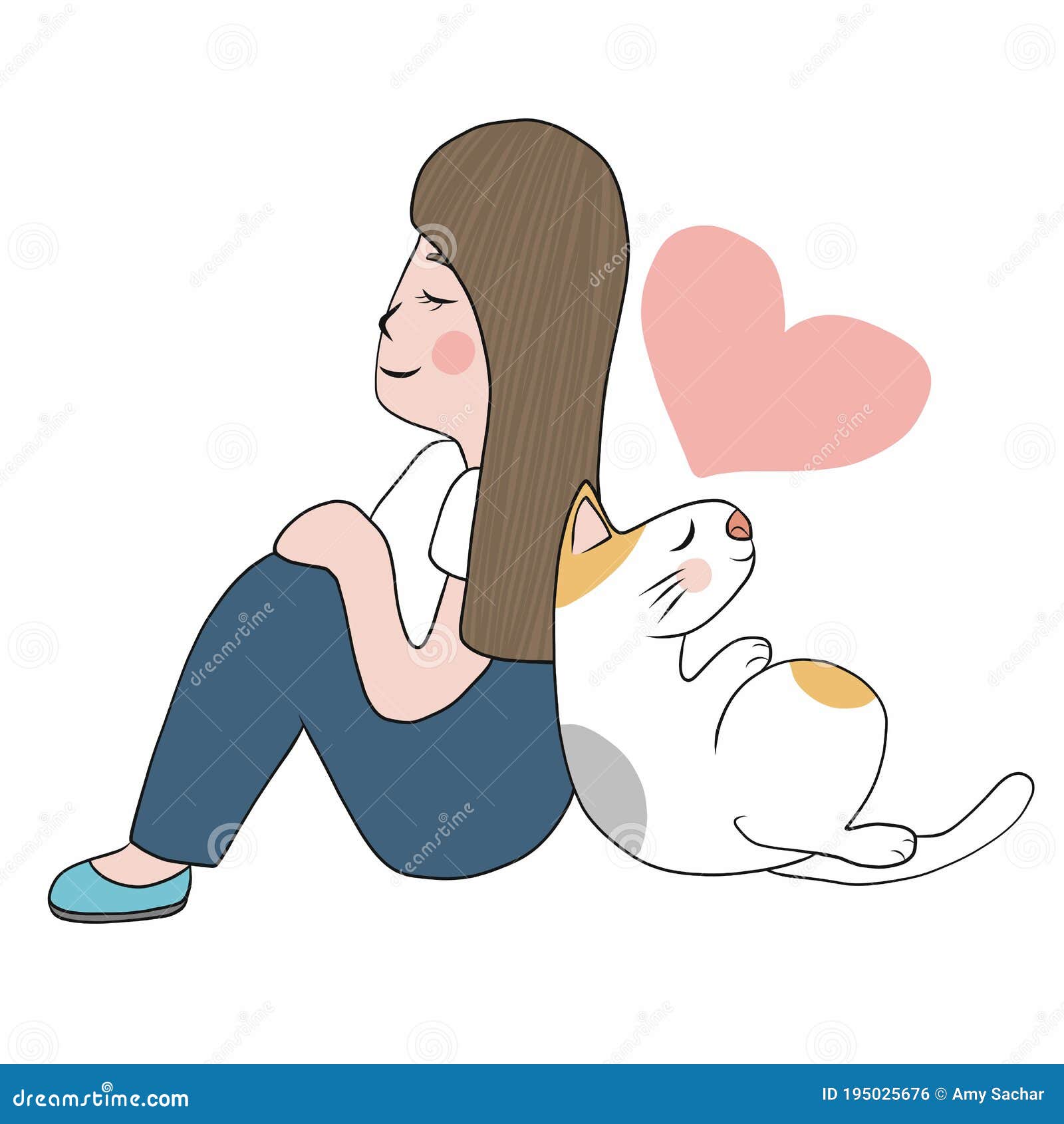 Um desenho animado de uma garota sentada em um sofá com um gato