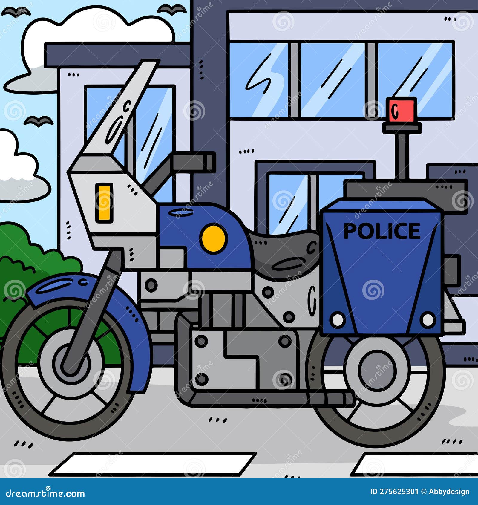 Ilustração De Desenho Animado De Moto Da Polícia Ilustração do Vetor -  Ilustração de colorido, fundo: 275625301