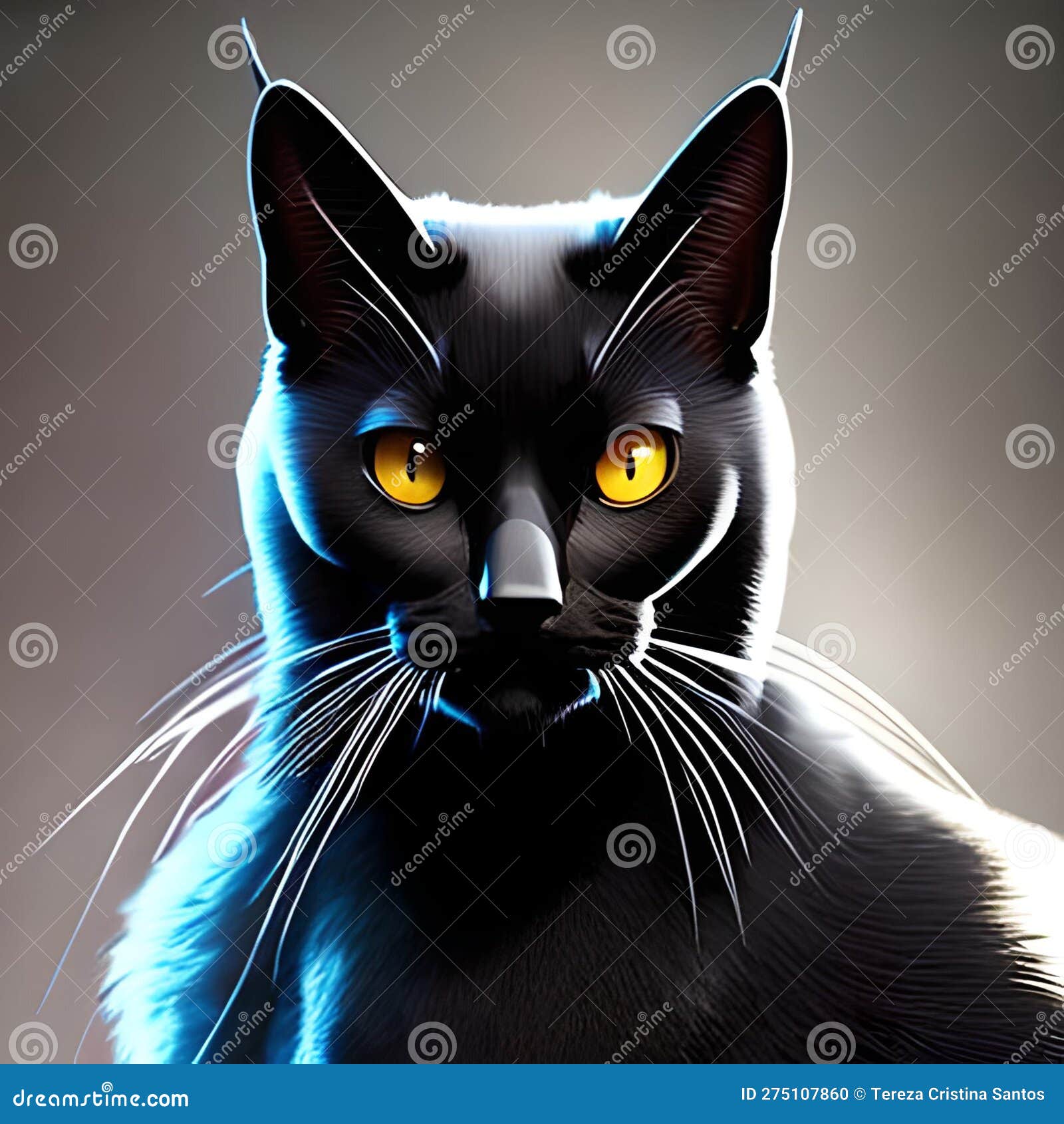 Cabeça de gato bonito realista desenho a preto e branco à mão