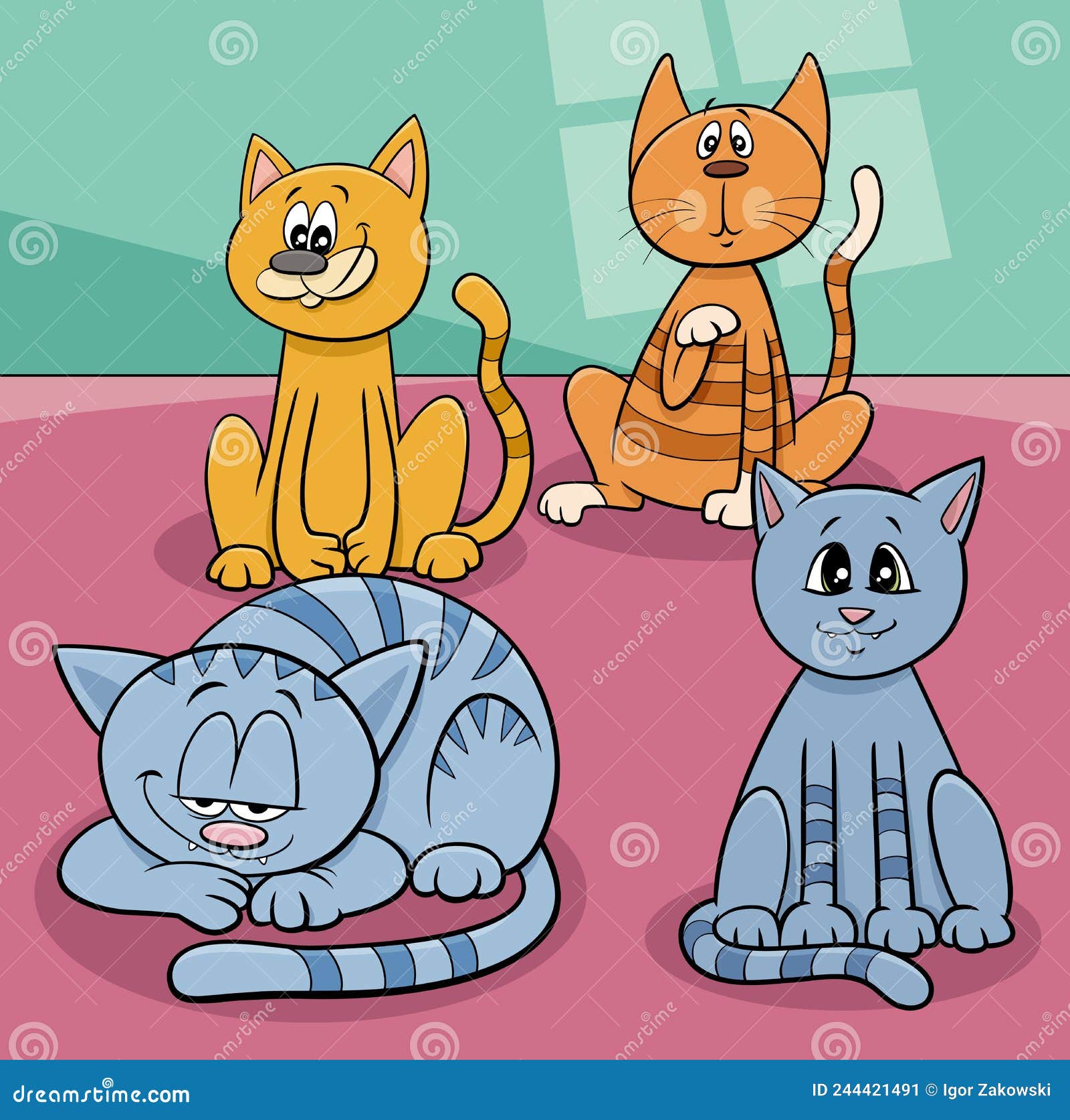 Ilustração De Desenhos Animados De Gatos Em Casa Ilustração do Vetor -  Ilustração de bloco, brincalhona: 244421491