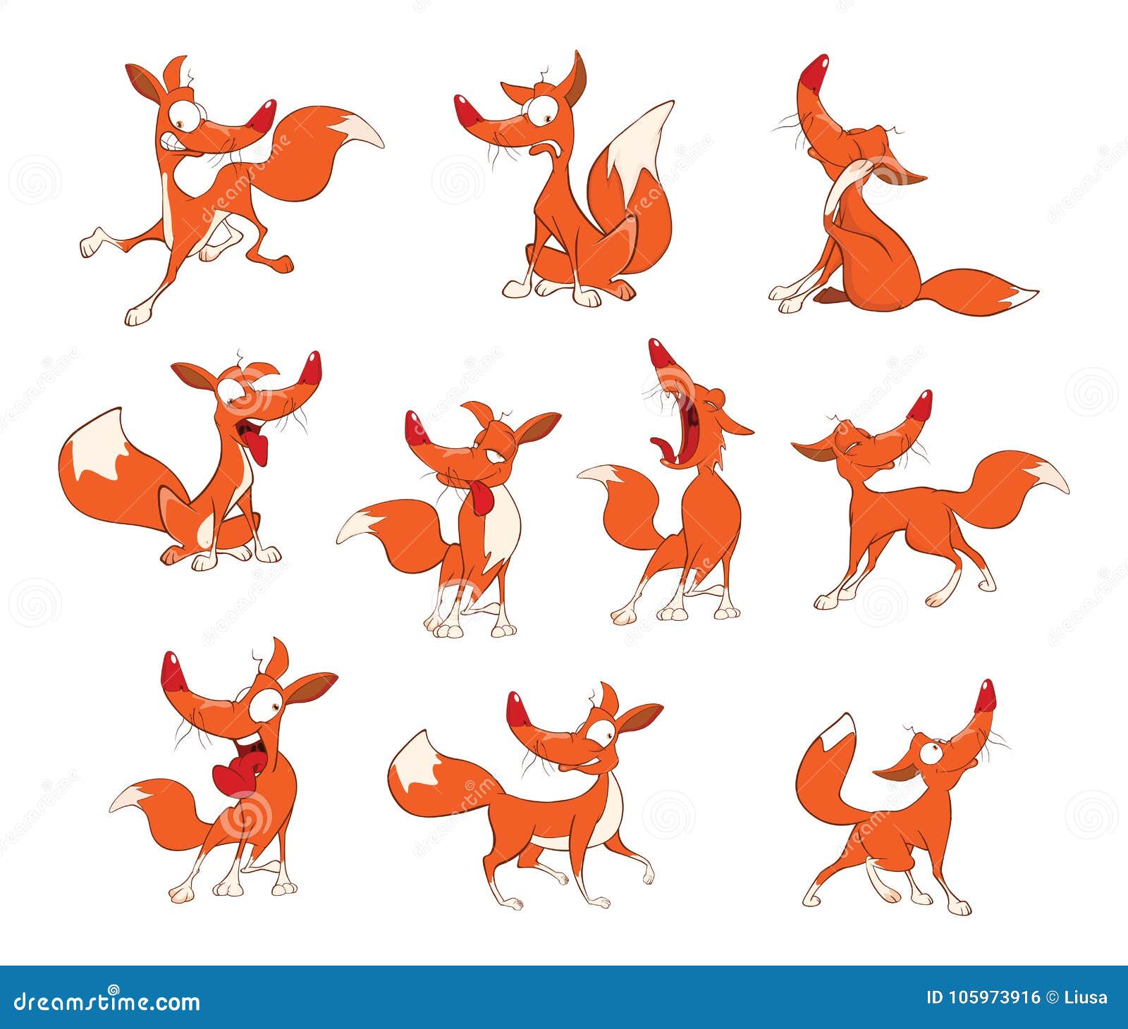 Coleção De Raposas Vermelhas Engraçadas Desenhadas. Raposas