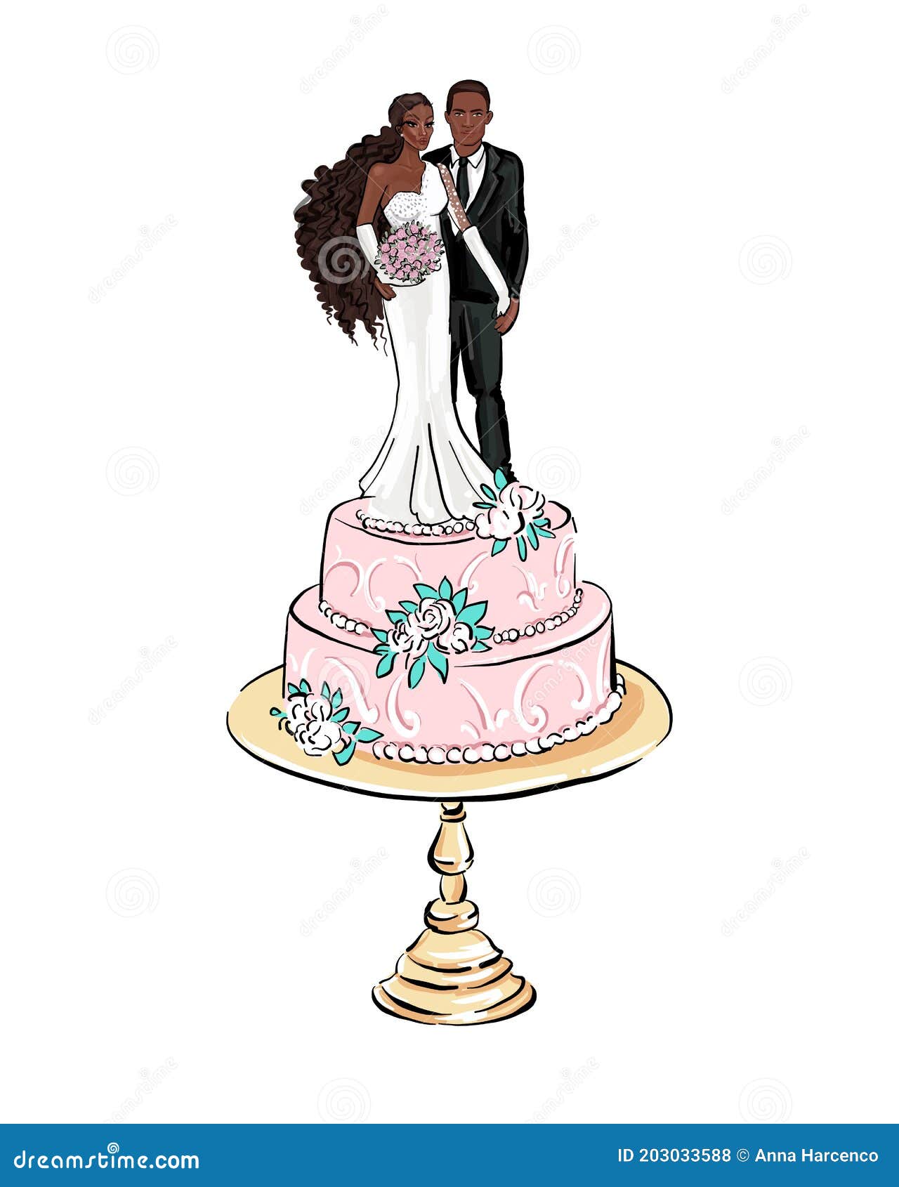 Cor Vetorial Por Atividade Numérica Com Bolo De Casamento Fofo. Sobremesa  De Cerimônia De Casamento Decorada Com Flores E Noiva E Ilustração do Vetor  - Ilustração de bolo, flores: 271015894