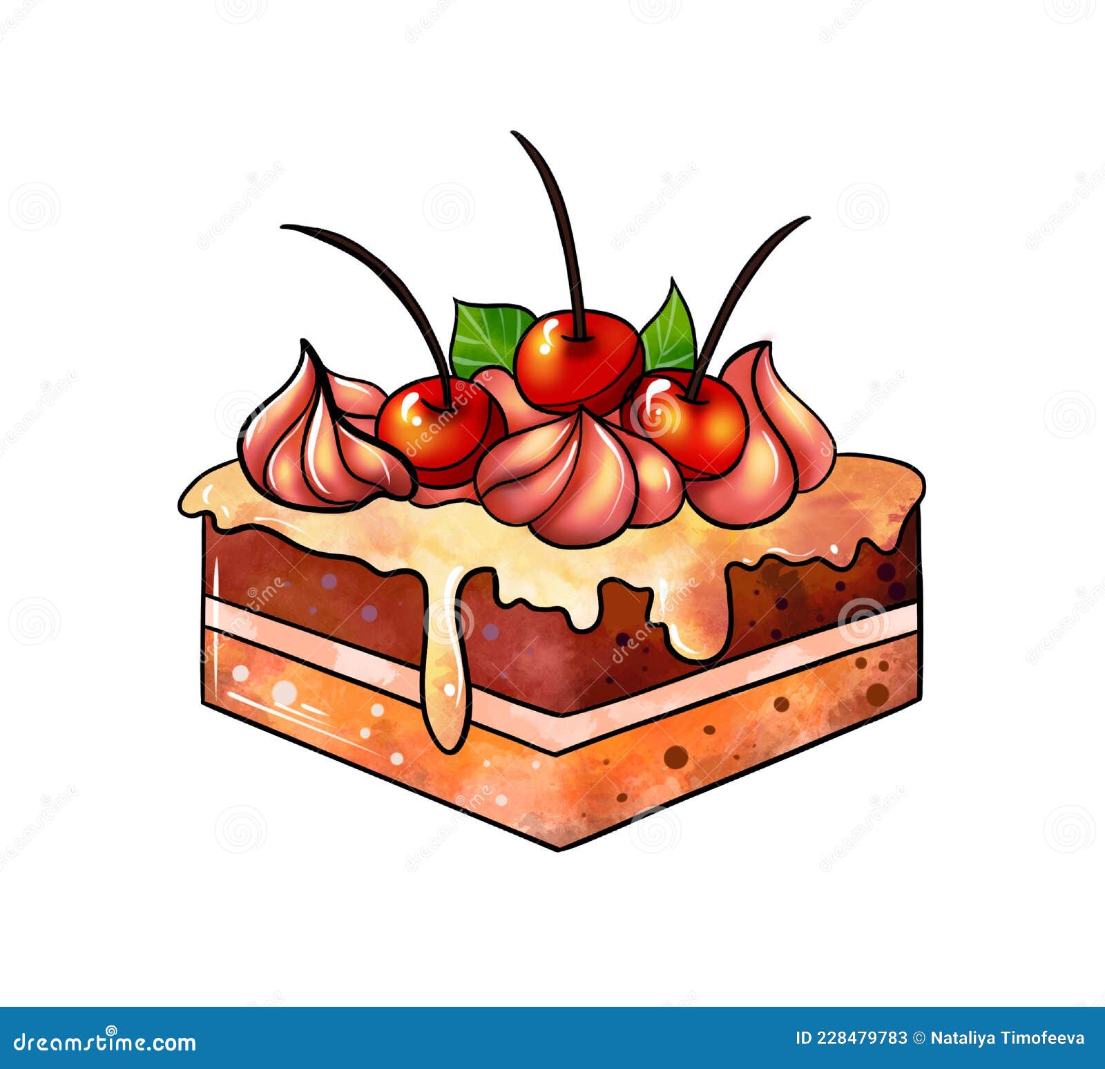 Ilustração De Um Desenho Colorido De Doces : Bolo Quadrado Oranganzento,  Com Creme E Decorado Com Nozes E Vermelho Ilustração Stock - Ilustração de  chocolate, bolo: 228479783