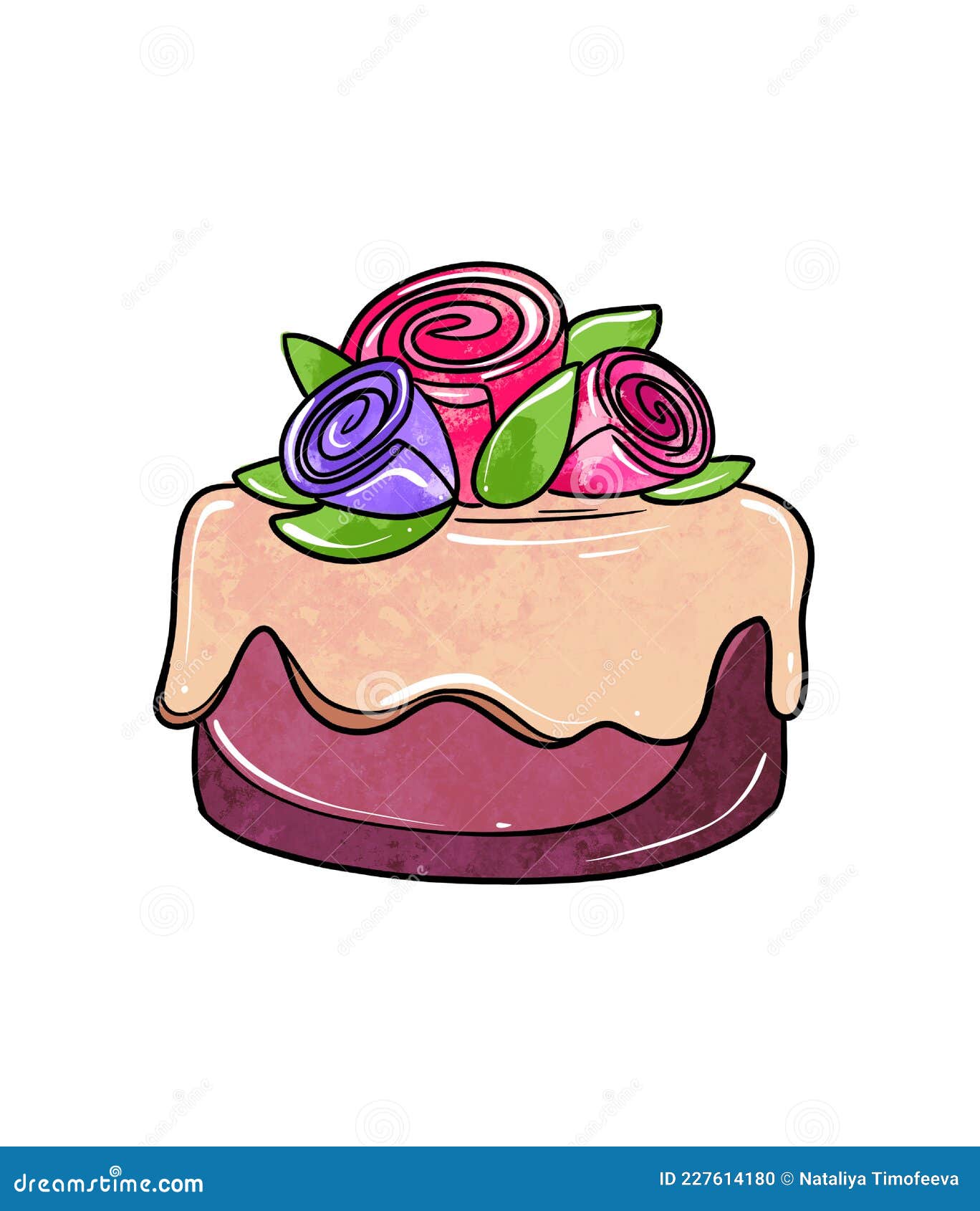 Um desenho colorido de um bolo de creme com uma cobertura em forma