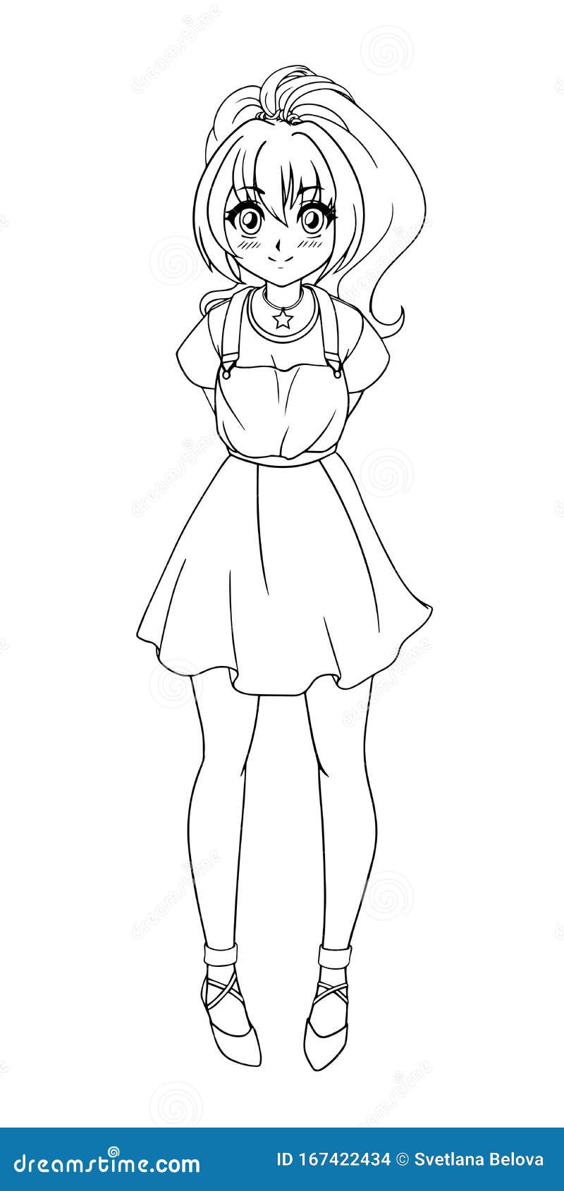 Ilustração De Vetor Desenhado à Mão Menina De Animação Kawaii