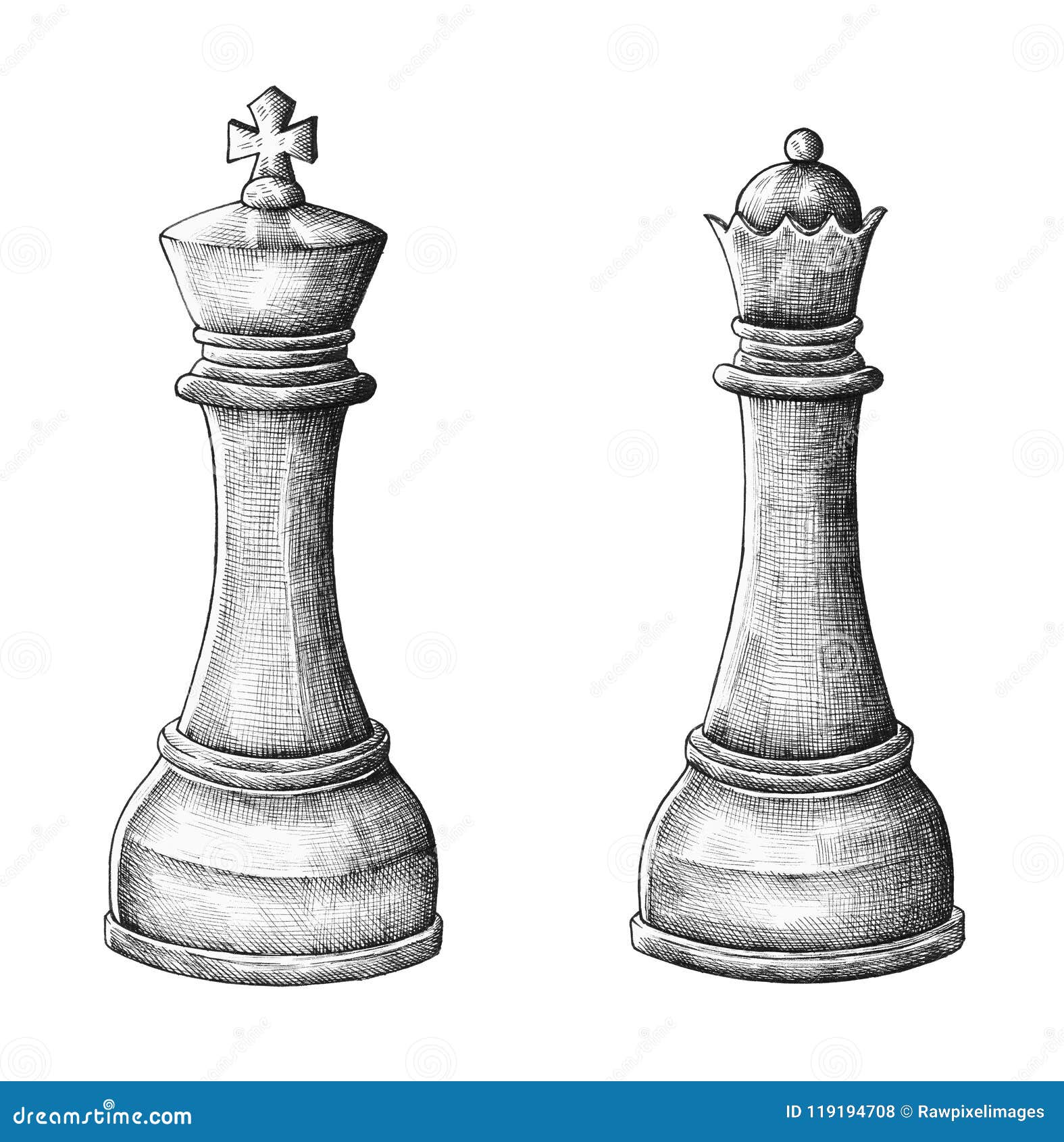 Ilustração Desenhado à Mão Do Rei E Da Rainha Da Xadrez Ilustração