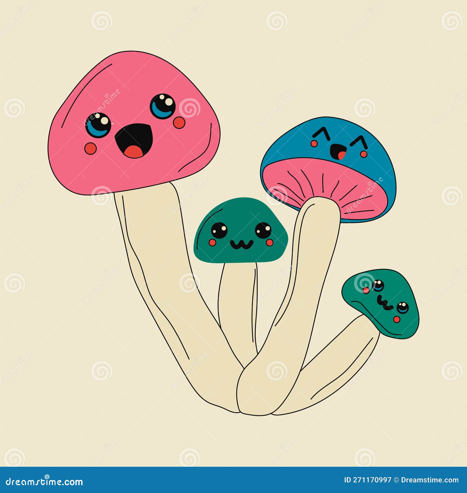 Ilustração Do ícone Do Desenho Animado De Cogumelos Kawaii Fofos