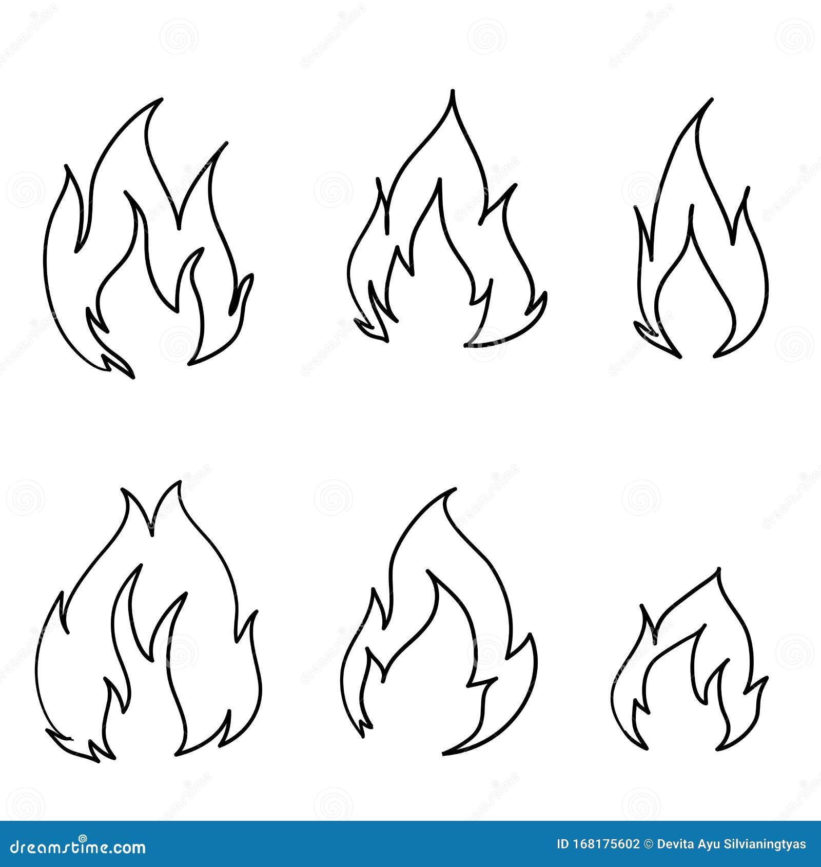 Ícones de fogo desenhados à mão ícones de chamas de fogo vector