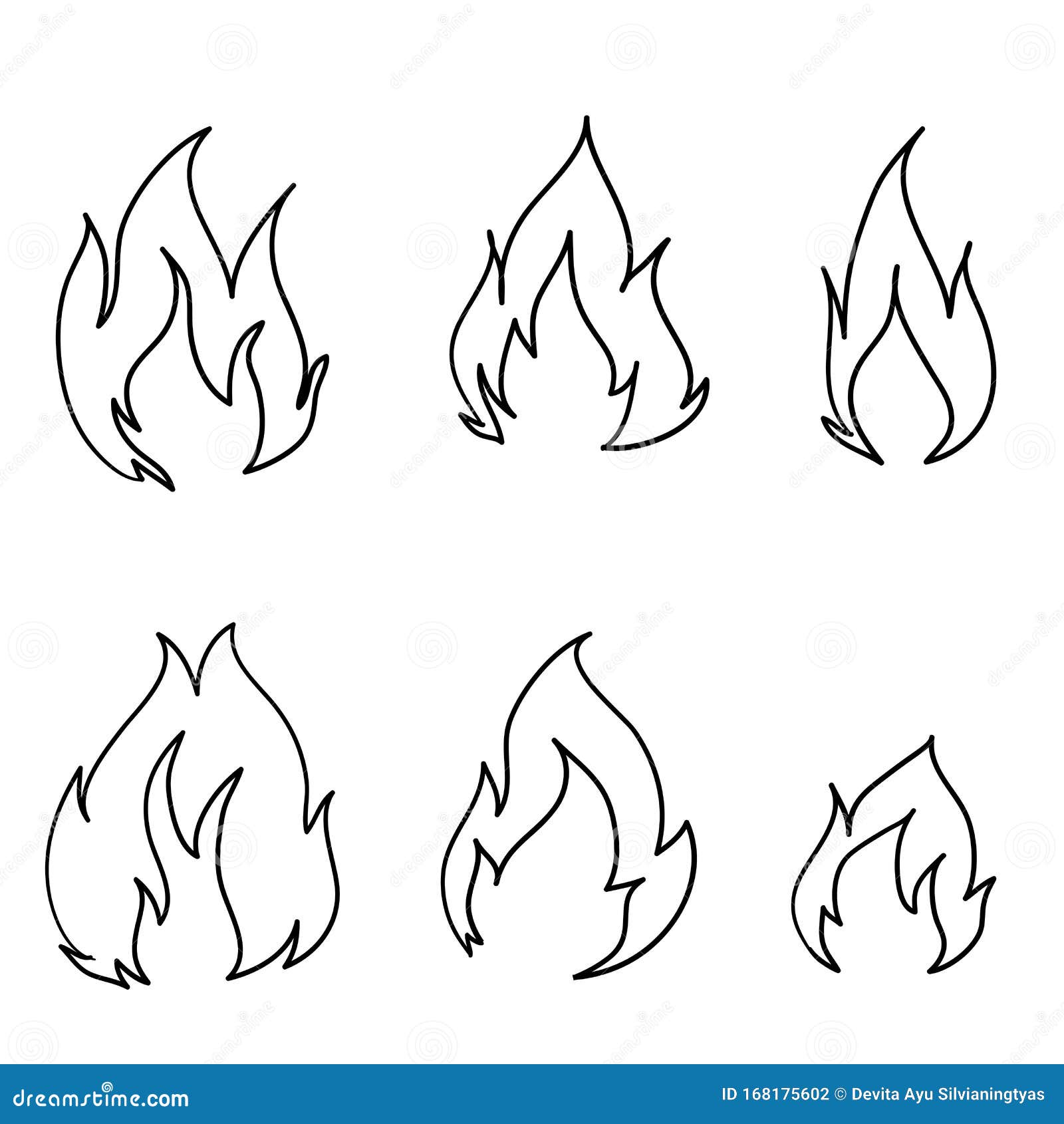 Ícones de fogo desenhados à mão ícones de chamas de fogo conjunto