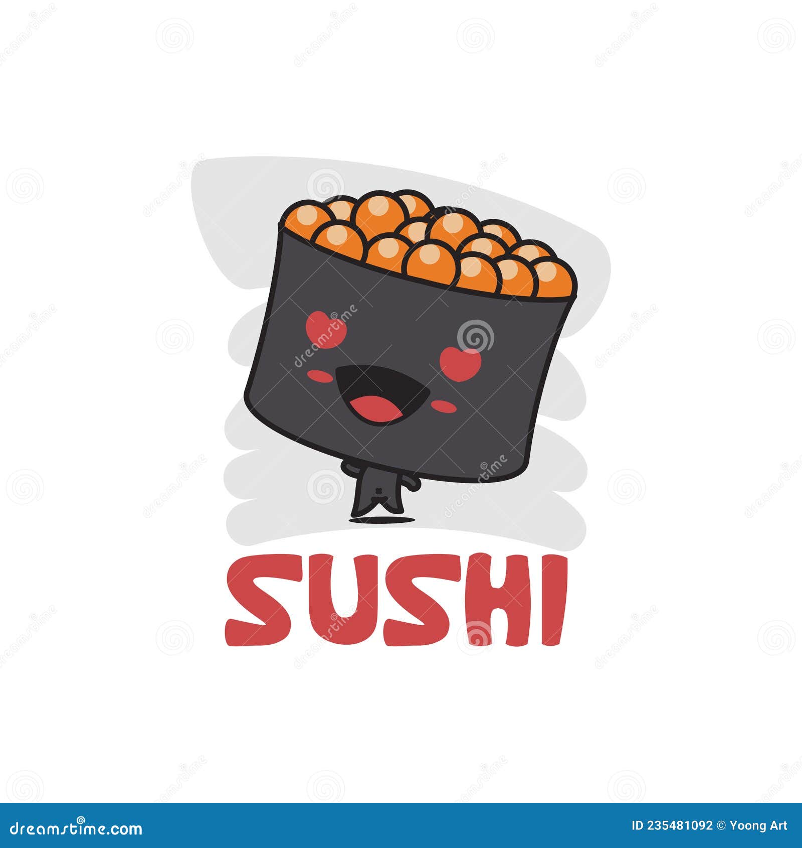 ilustração em vetor personagem de rolo de sushi fofo kawaii com